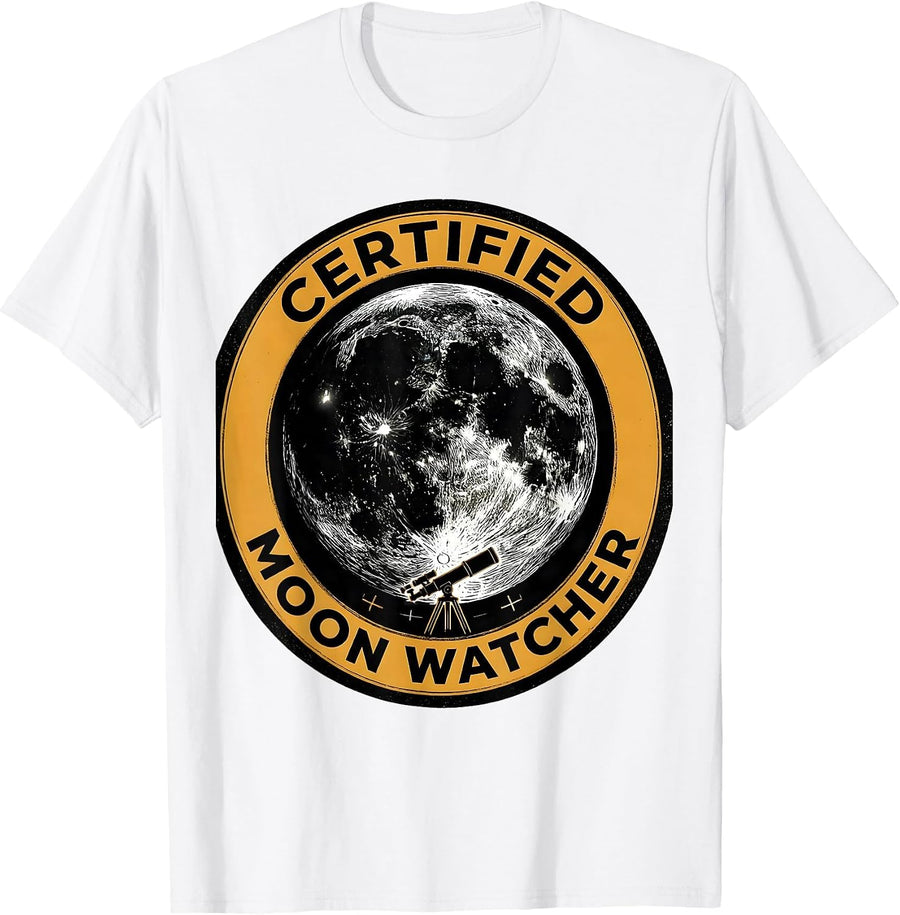 Men's Certified Moon Watcher Vintage Astrology Astronomy Fan T-Shirt - White