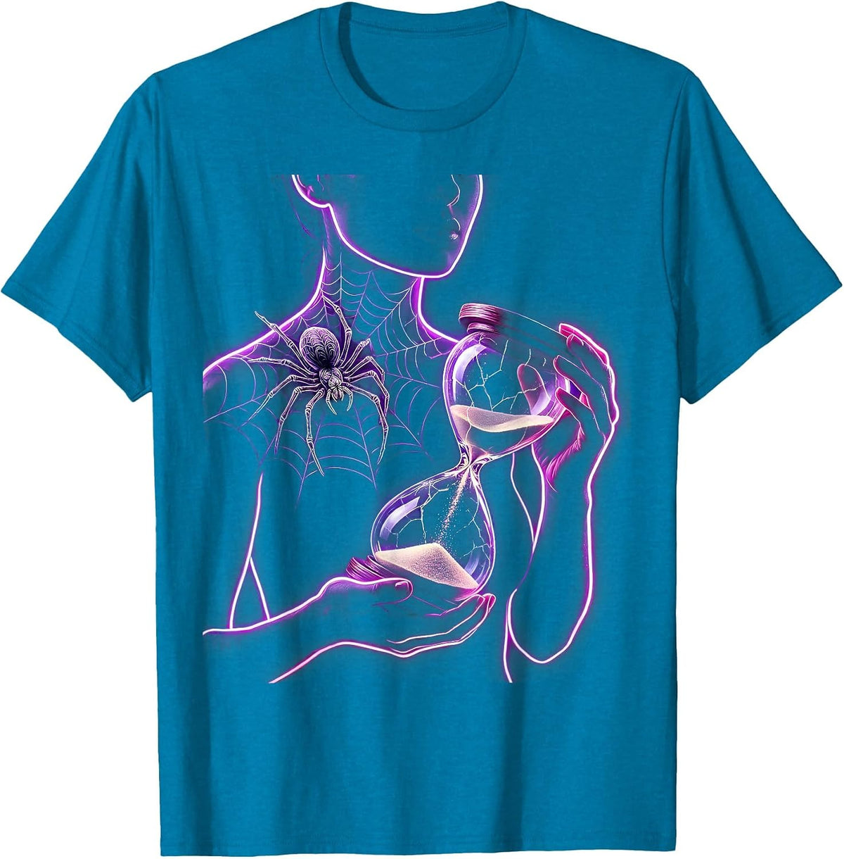 Emo Spiderweb Tattoo Cracked Hourglass Design T-Shirt - Sapphire Blue
