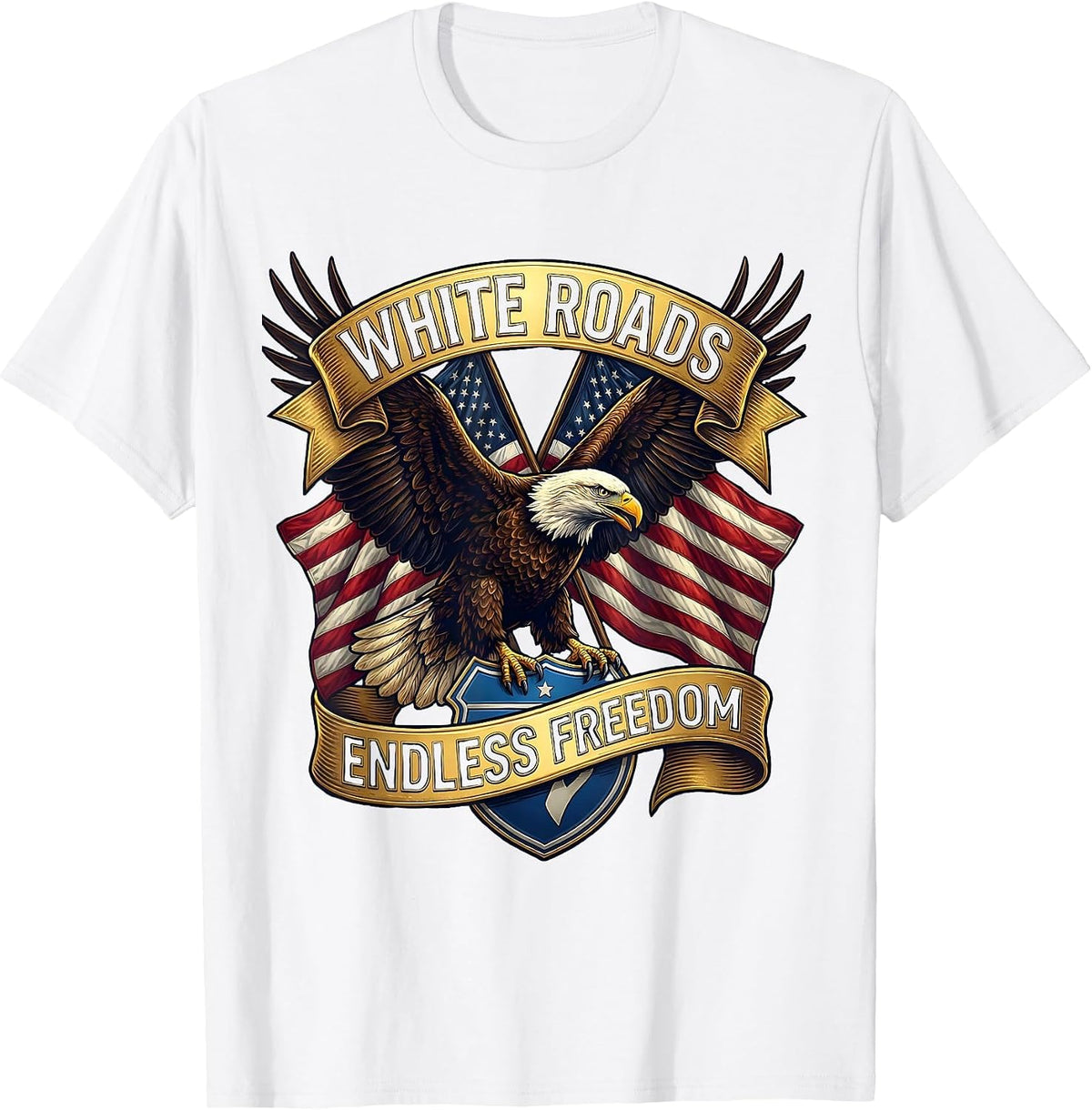 Men's White Roads Endless Freedom Open Road Design T-Shirt - White