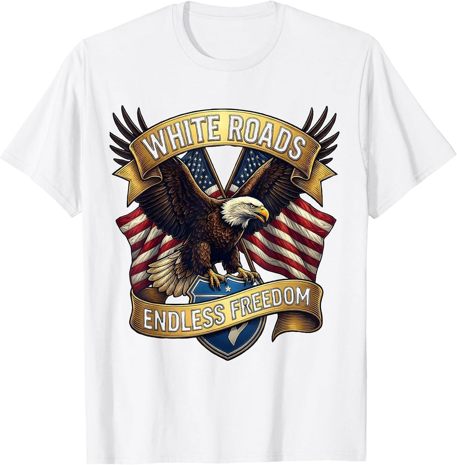 Men's White Roads Endless Freedom Open Road Design T-Shirt - White