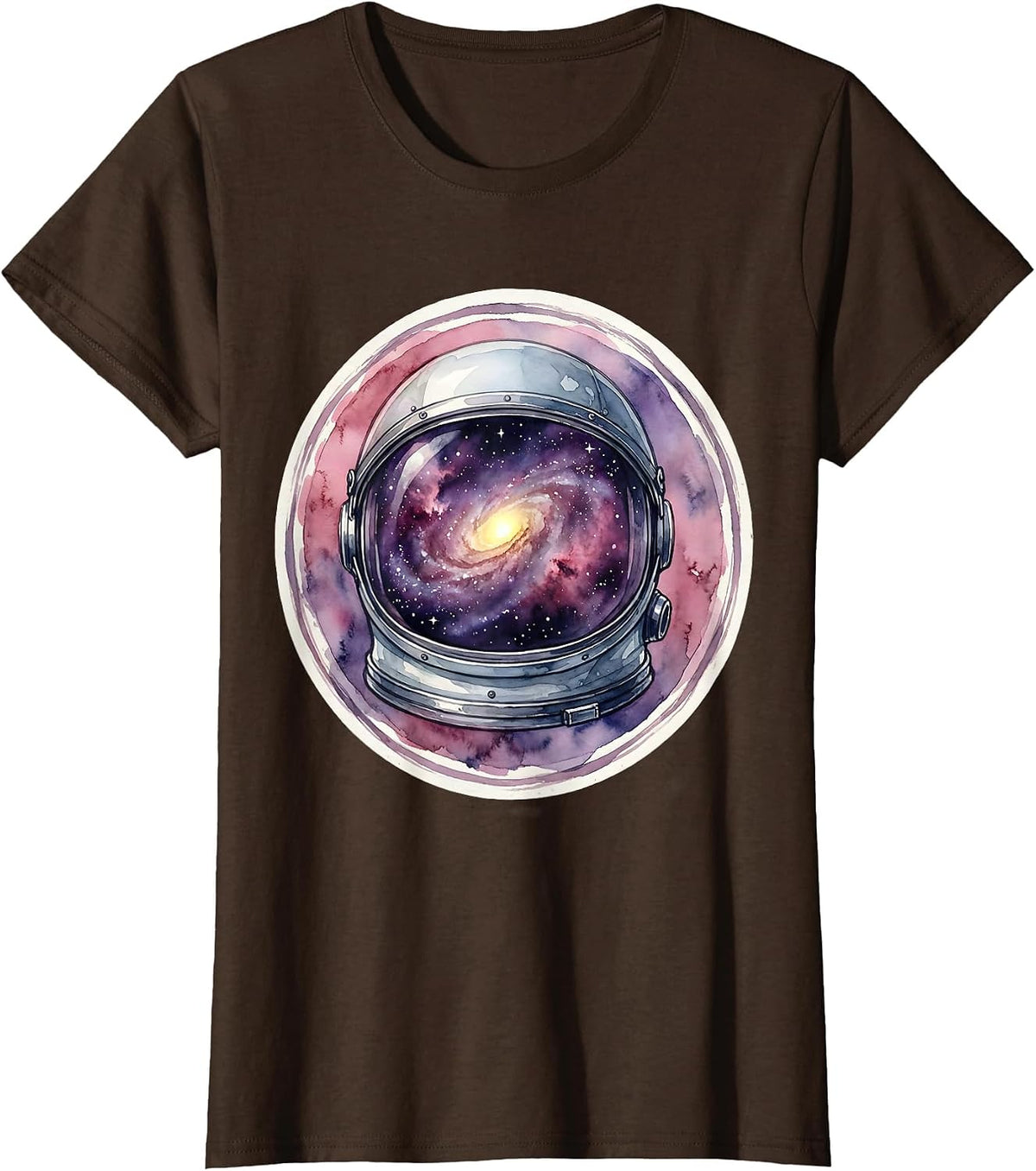 Women's Vintage Space Helmet Galaxy Reflection Design T-Shirt - Brown