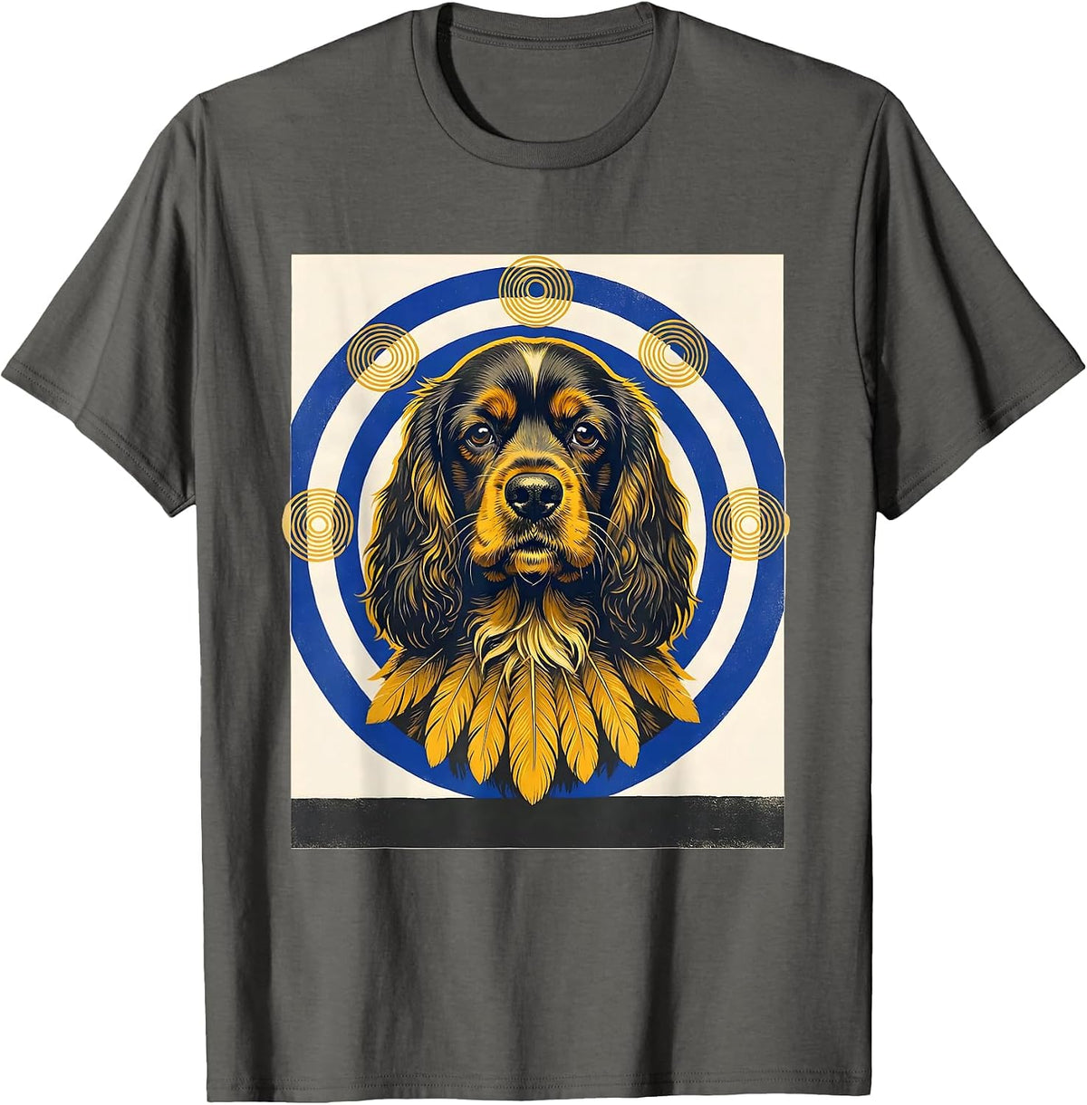 Cocker Spaniel Van Gogh Style Starry Night Portrait T-Shirt - Asphalt Grey