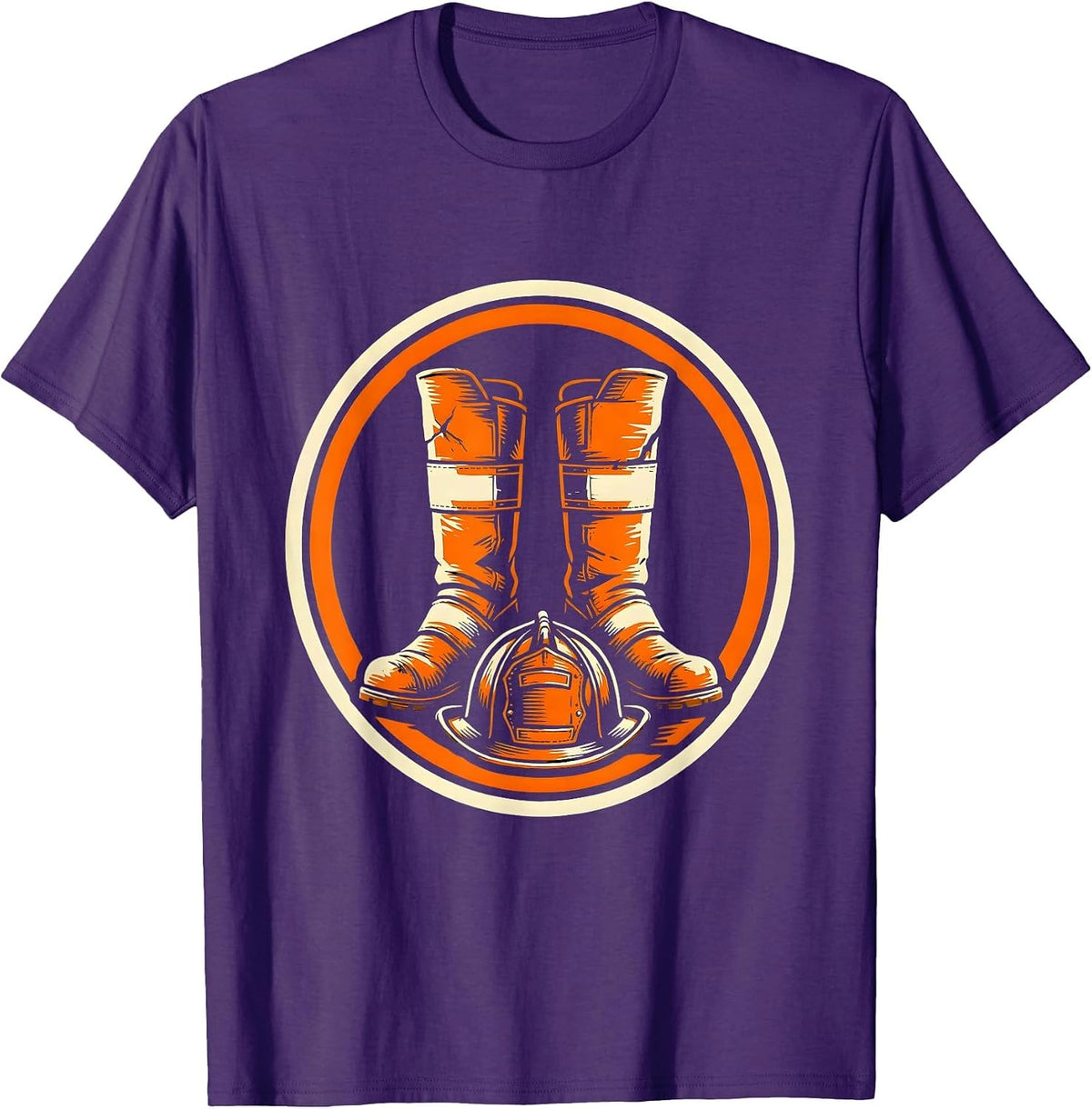 Firefighter Worn Boots and Helmet Graphic Tee T-Shirt - Purple
