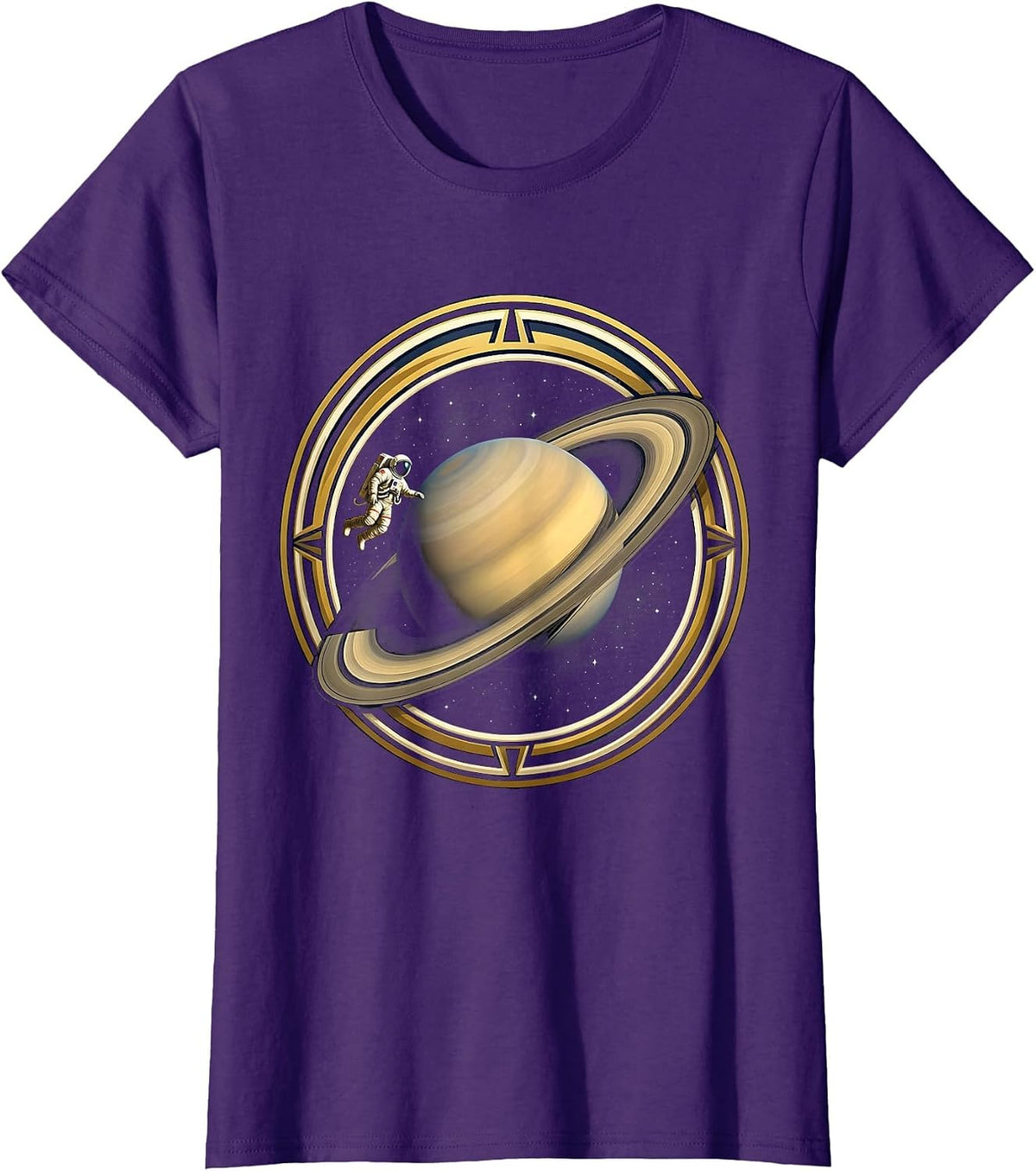 Women's Astronaut Silhouette Orbiting Ringed Planet T-Shirt - Purple