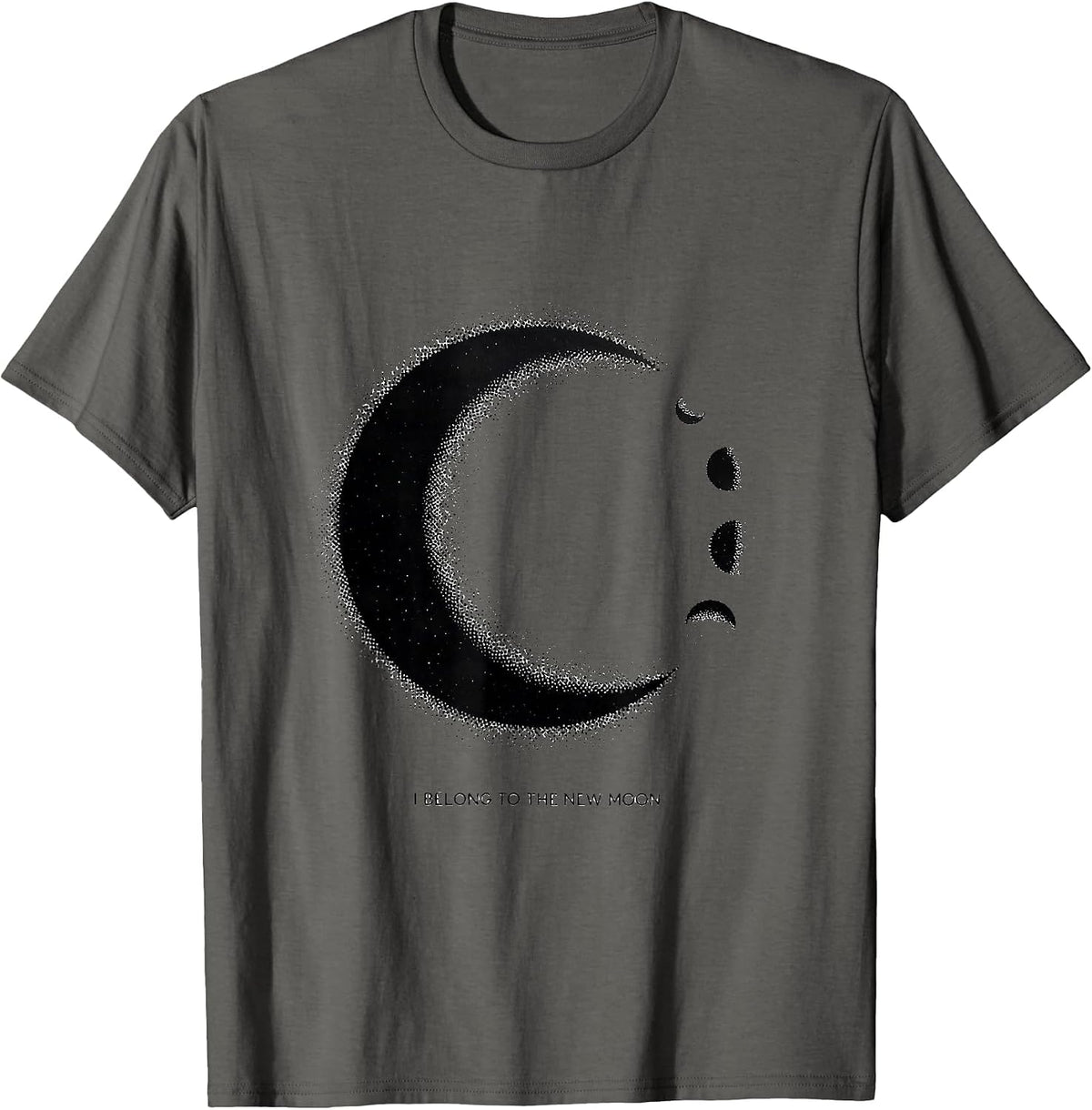 I Belong To The New Moon Blackwork Dotwork Celestial Art T-Shirt - Asphalt Grey