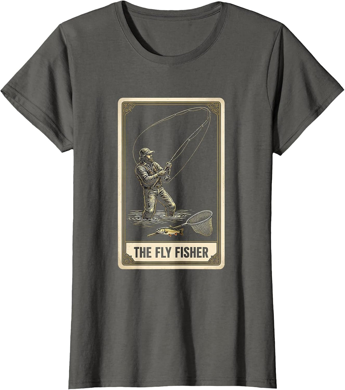 Women's The Fly Fisher Tarot Card Vintage Fishing Gift T-Shirt - Asphalt Grey