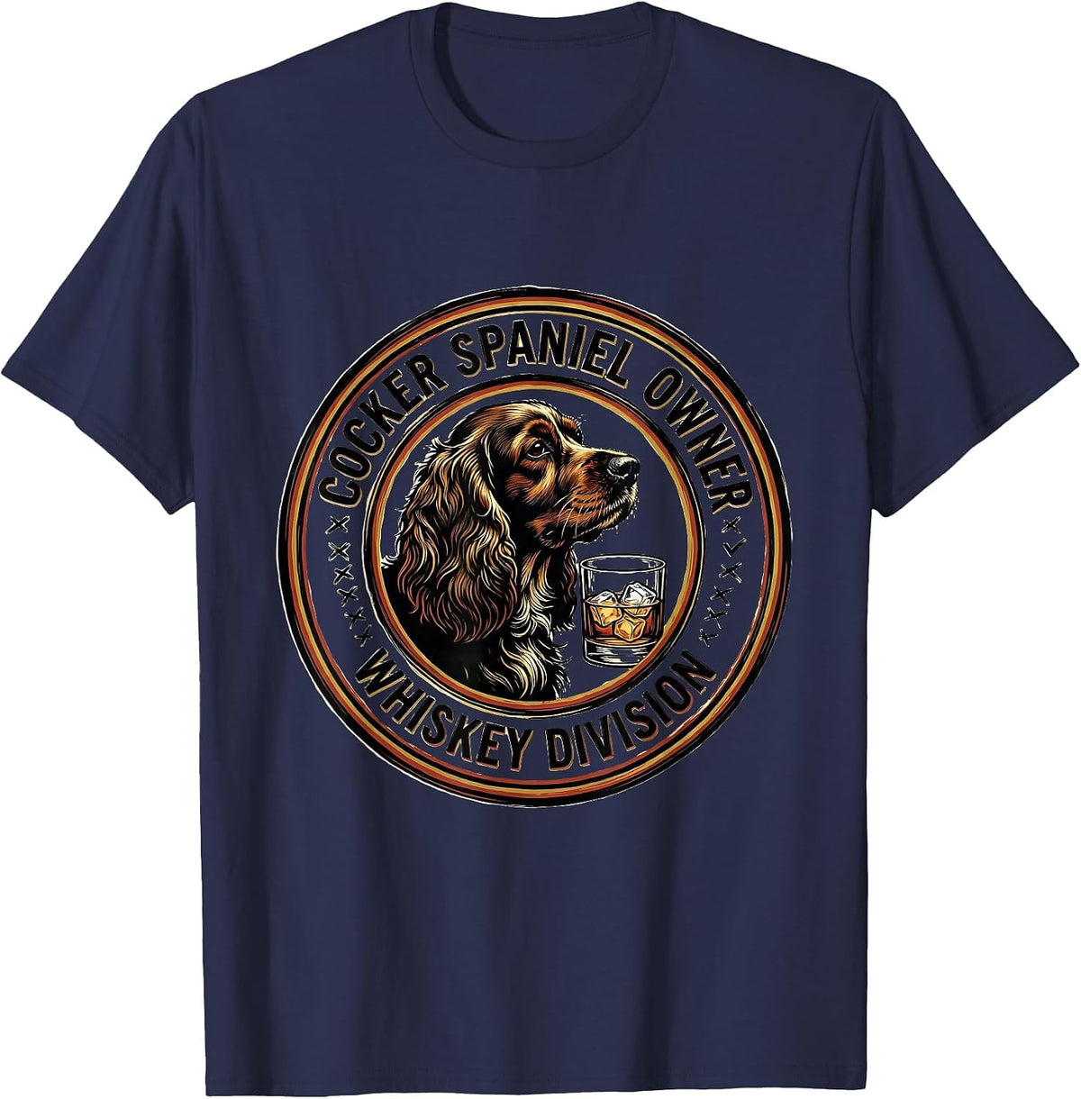Men's Cocker Spaniel Owner Whiskey Division Funny Dog Lover Gift T-Shirt - Navy Blue