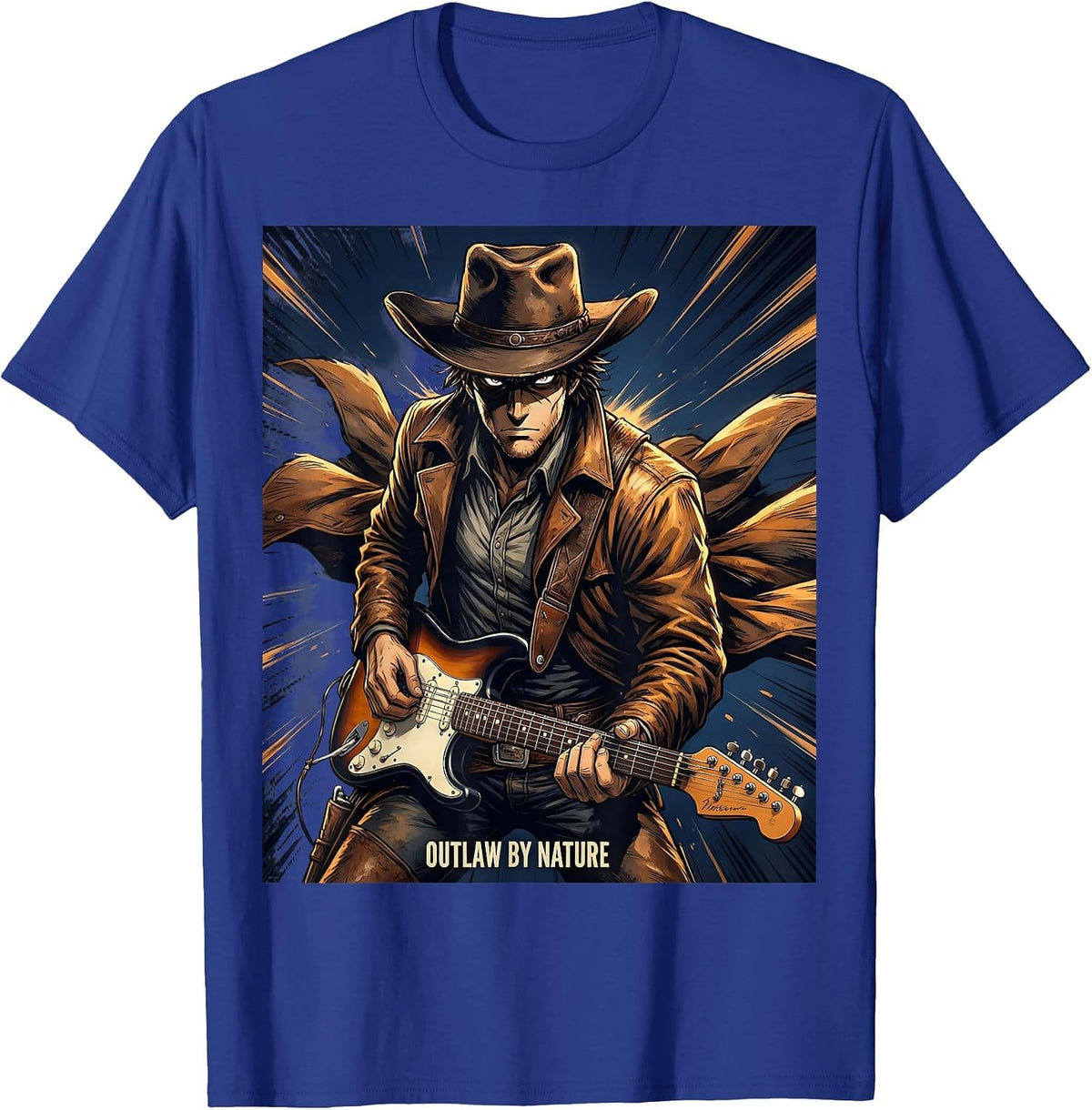 Outlaw By Nature Mens Country Concert Design T-Shirt - Royal Blue