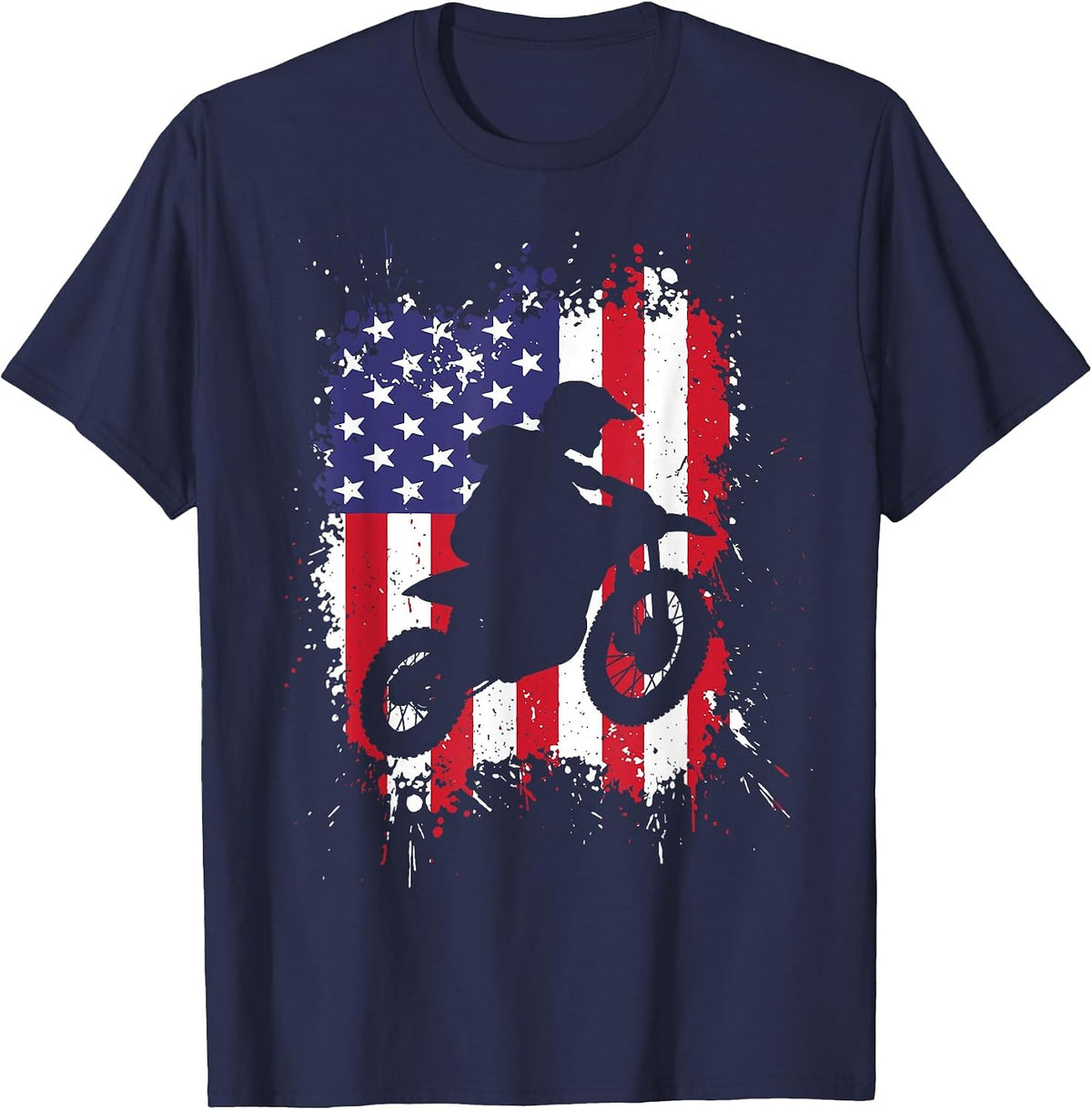 Best Dirt Bike for Men Boys Dirtbike Racing US Flag Biker T-Shirt - Navy Blue