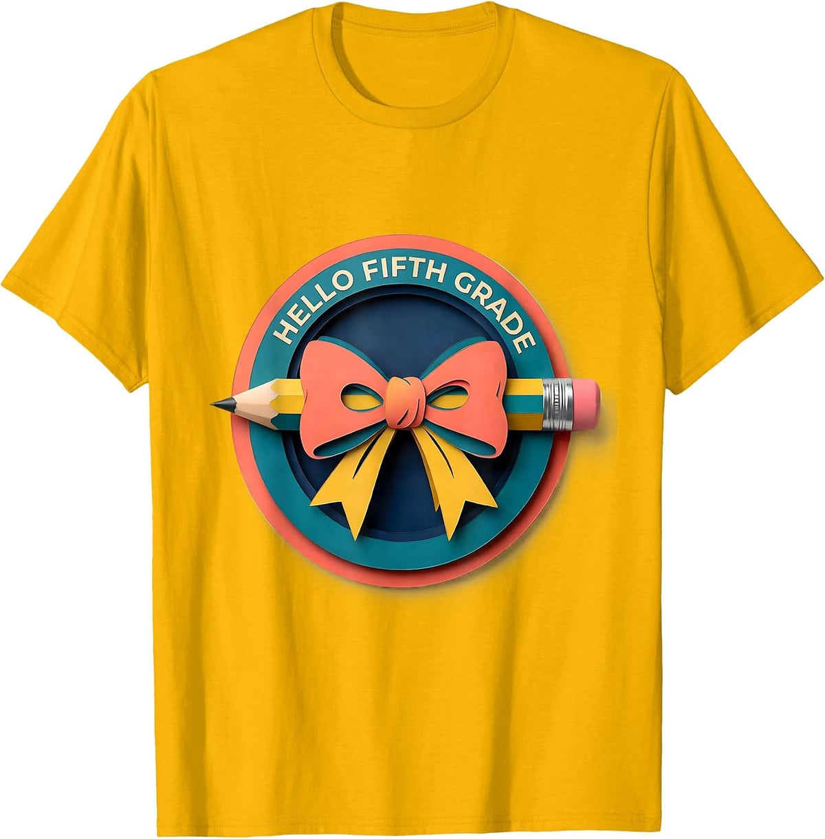 Men's Hello Fifth Grade Cute Back to School Pencil Bow Gift T-Shirt - Golden Yellow