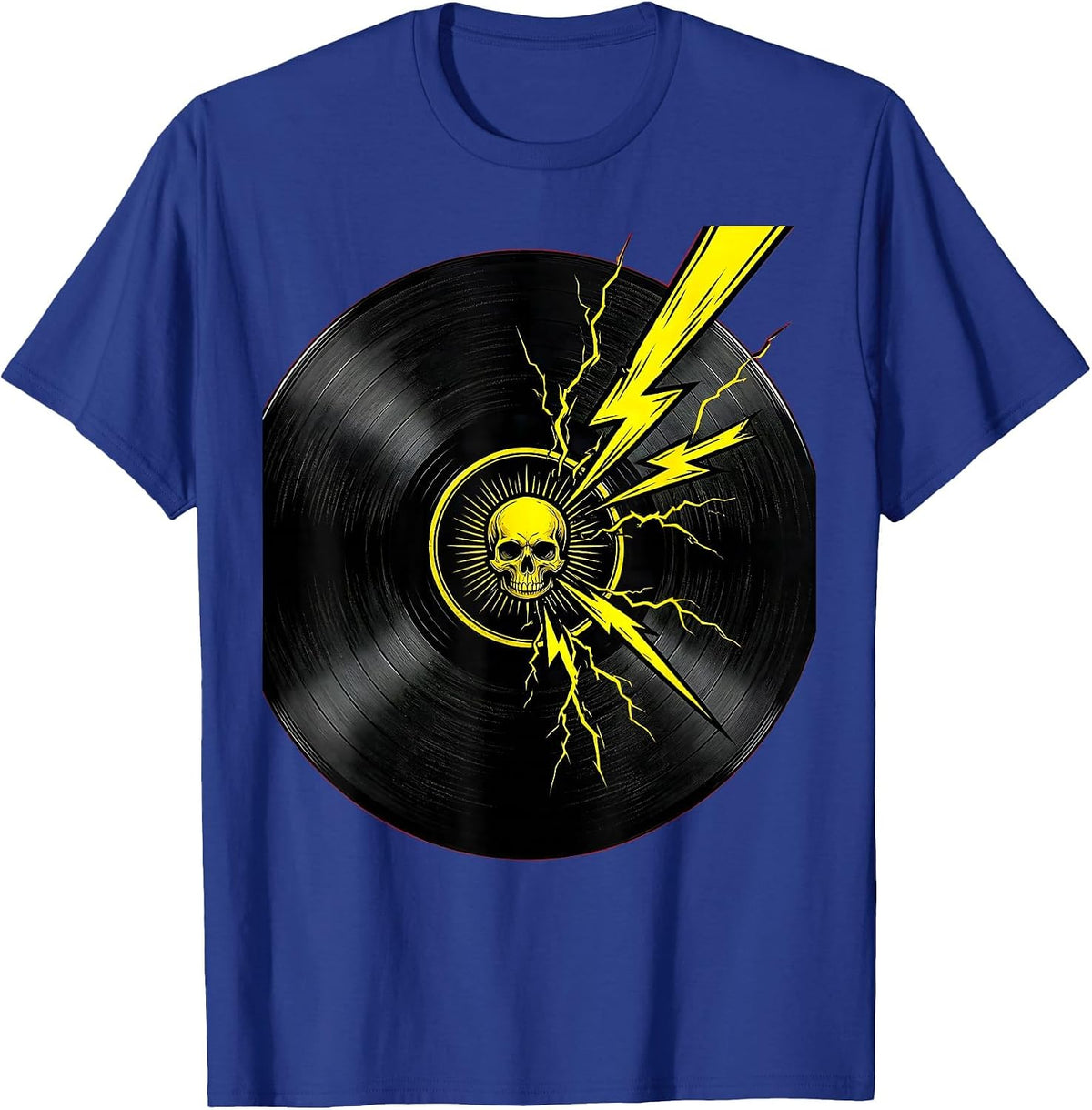 Men's Cracked Vinyl Record Lightning Rock Band Graphic T-Shirt - Royal Blue