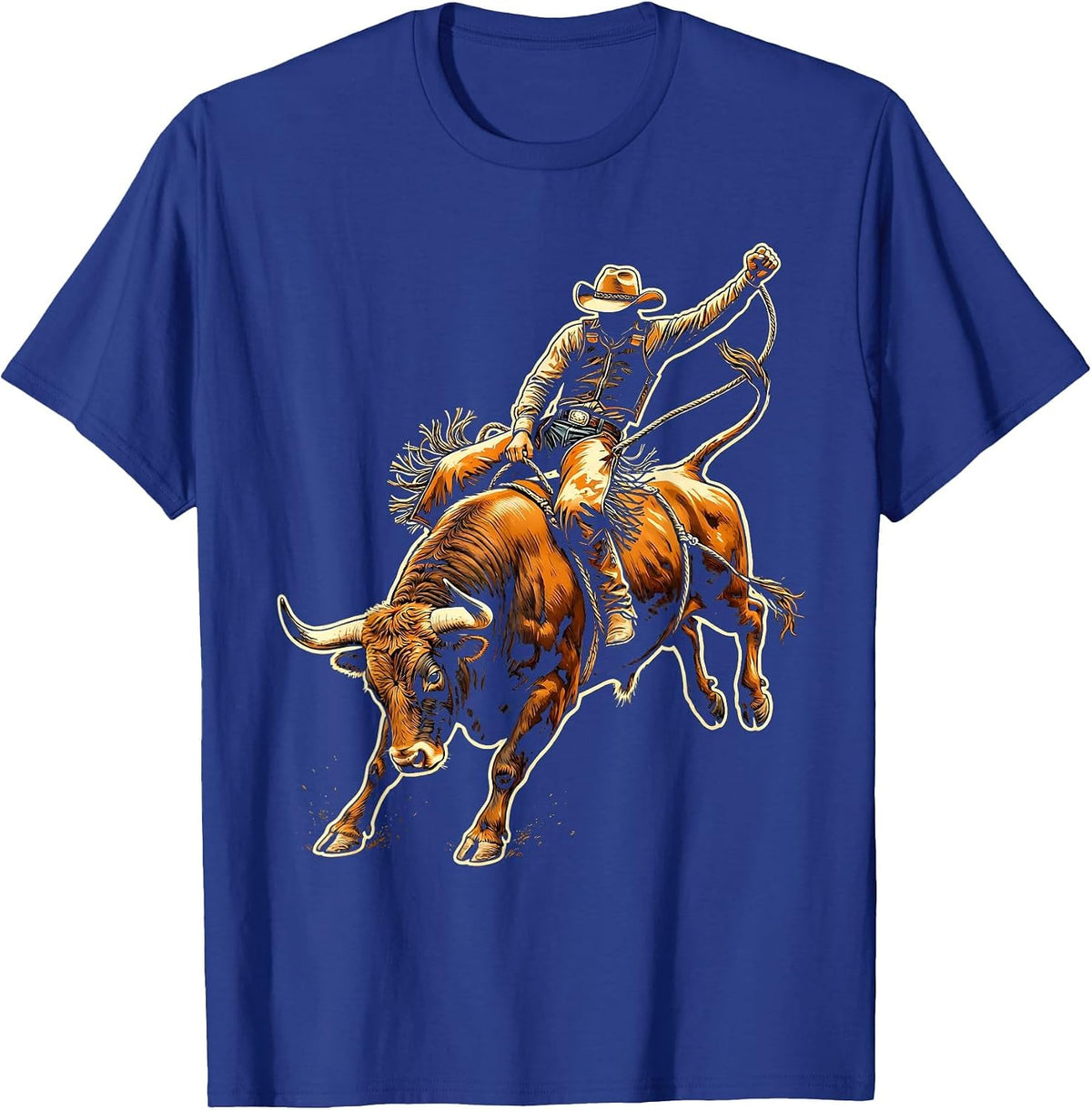 Men's Bull Rider Gripping Rope Mid-Buck Cowboy T-Shirt - Royal Blue