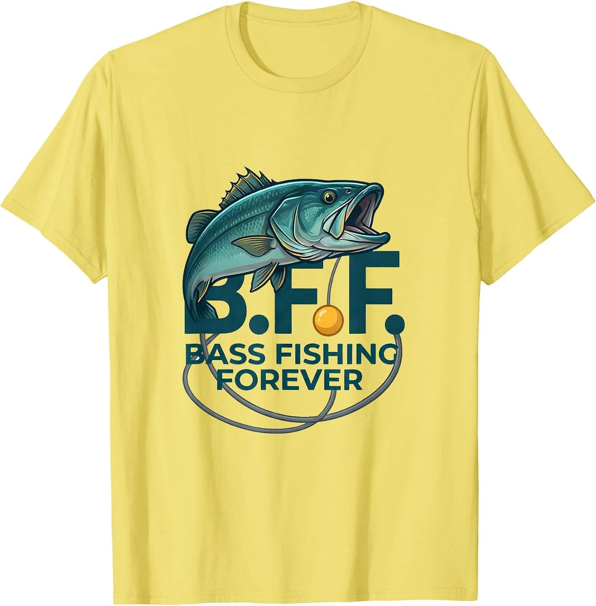Men's B.F.F. Bass Fishing Forever Funny Fisherman Angler Gift T-Shirt - Lemon Yellow
