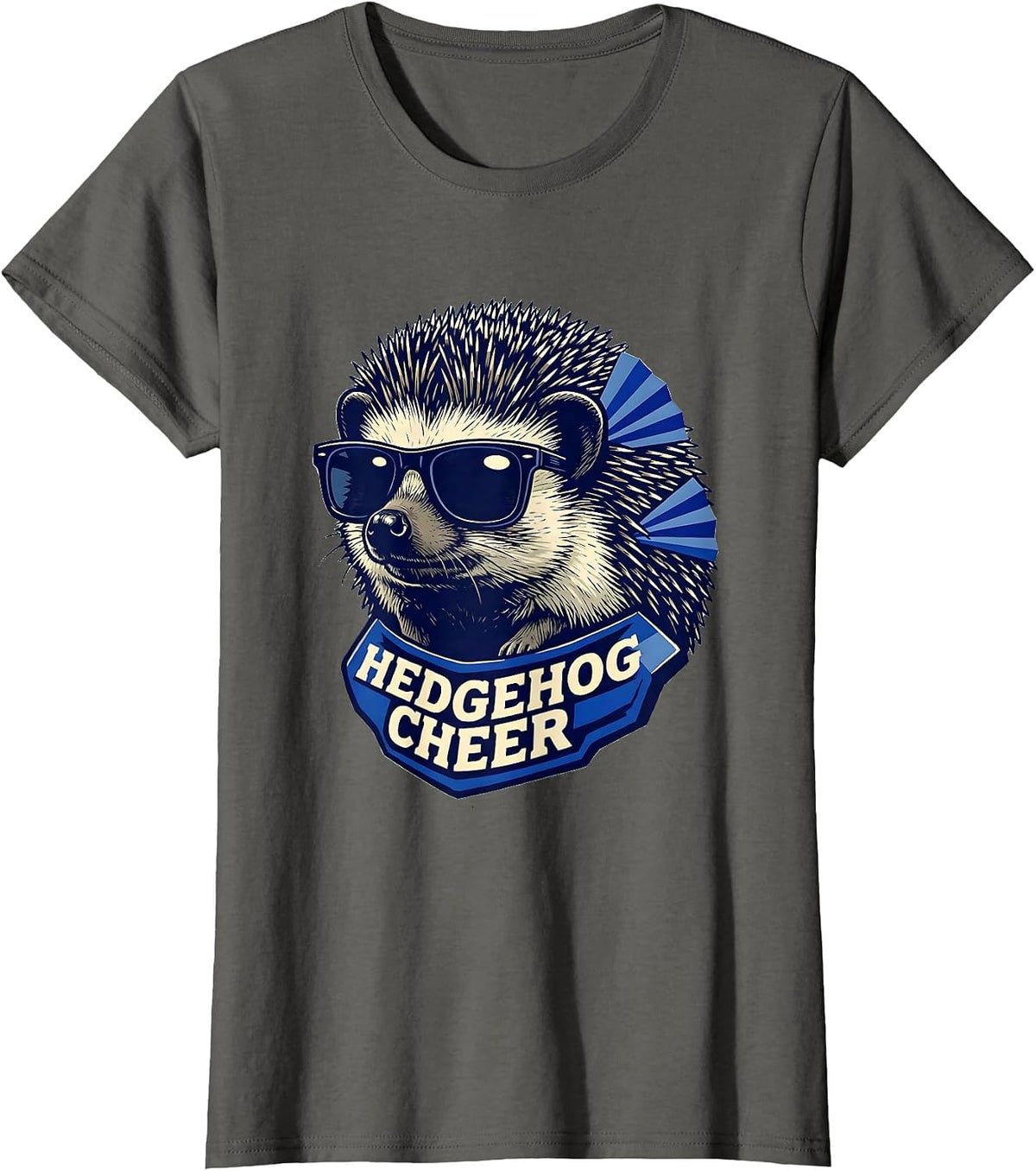 Women's Hedgehog Cheer Linocut Mascot Novelty Animal Team Spirit T-Shirt - Asphalt Grey