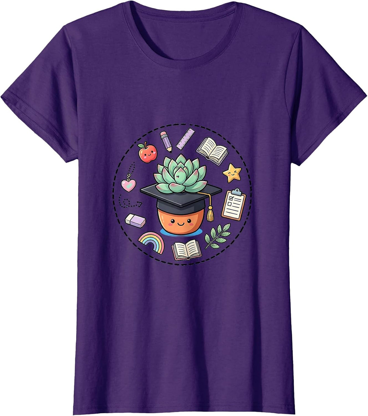 Women's Elementary Teacher Graduation Potted Plant Design T-Shirt - Purple