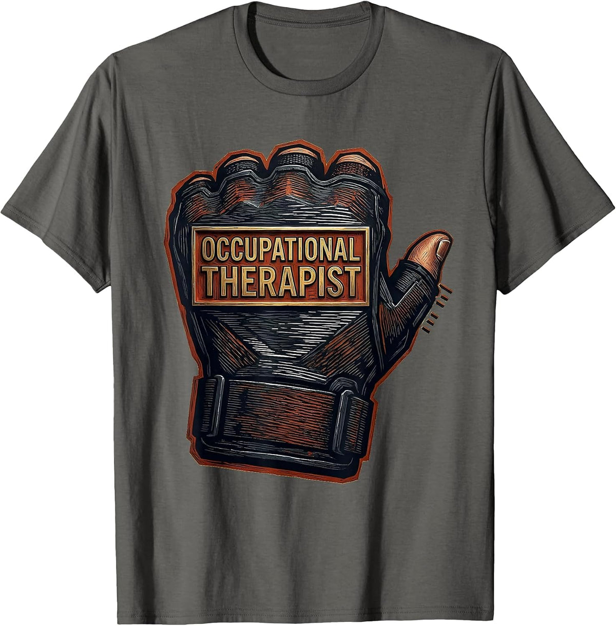 Occupational Therapist Linocut Retro OT Month Gift T-Shirt - Asphalt Grey
