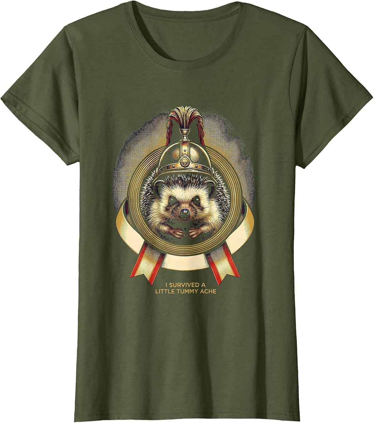 Women's I Survived A Little Tummy Ache Funny Hedgehog Meme Humor T-Shirt - Olive Green