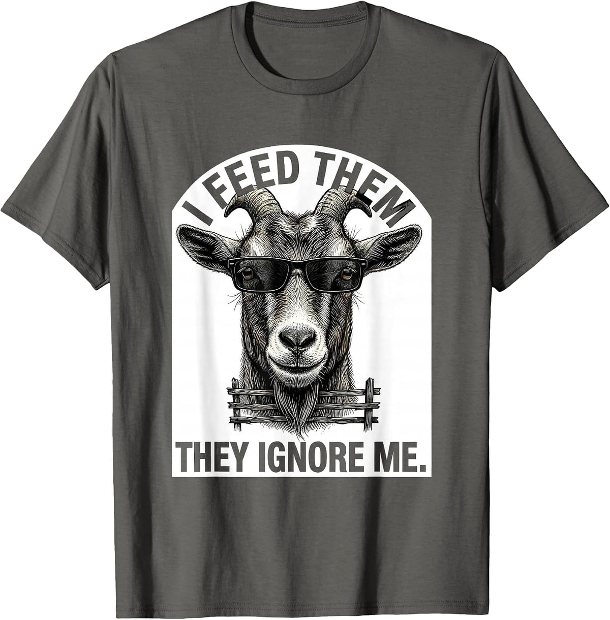 I Feed Them, They Ignore Me Funny Goat Humor Goat Lover T-Shirt - Asphalt Grey
