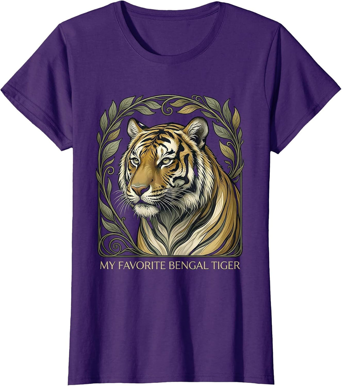 Women's My Favorite Bengal Tiger Art Nouveau Big Cat Portrait Animal T-Shirt - Purple