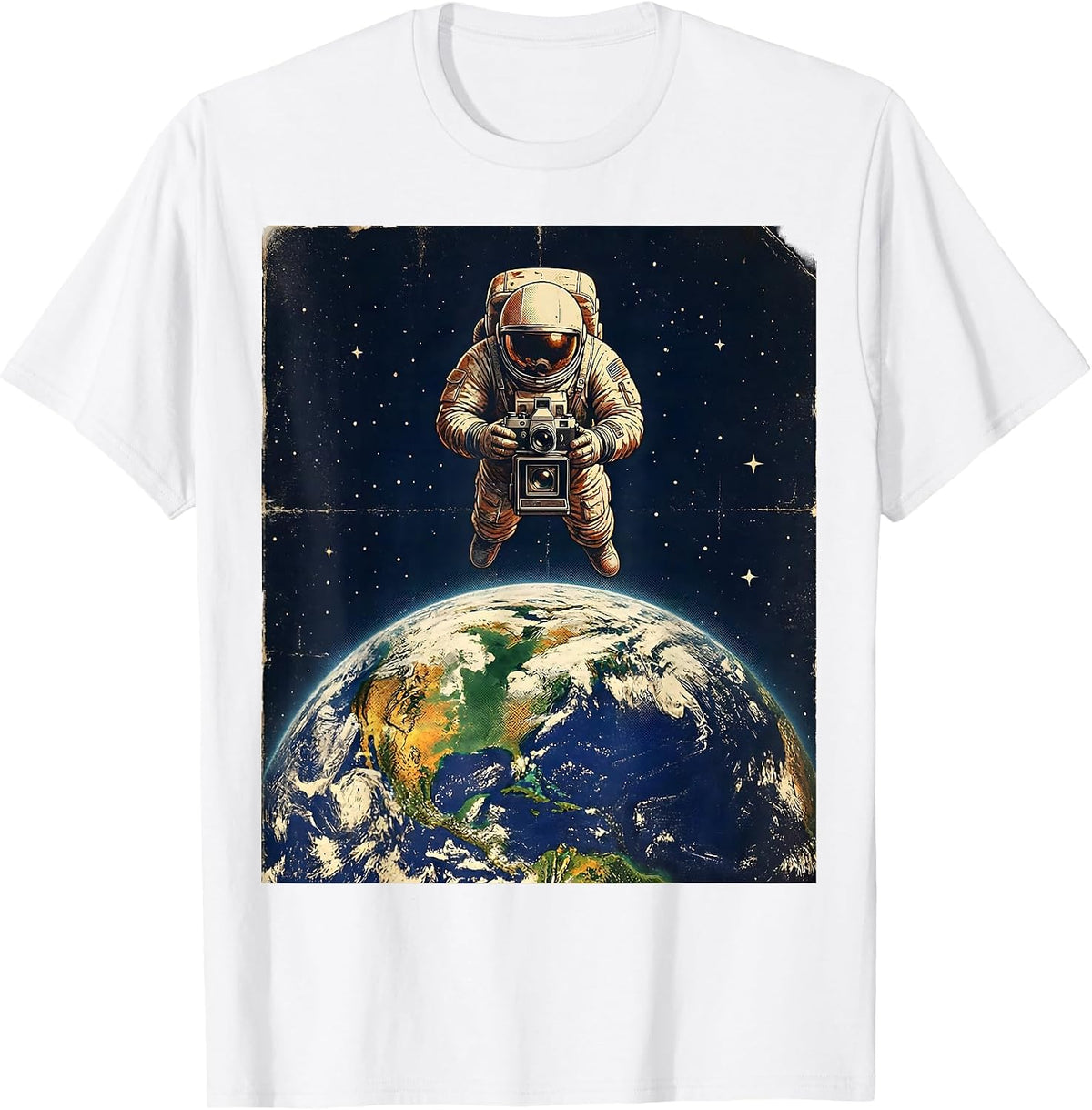 Men's Astronaut Photographer Floating Earth Space Art T-Shirt - White