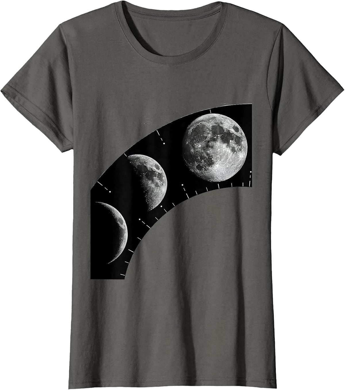 Women's Lunar Phase Arc Monochromatic Astronomy Enthusiast Graphic T-Shirt - Asphalt Grey