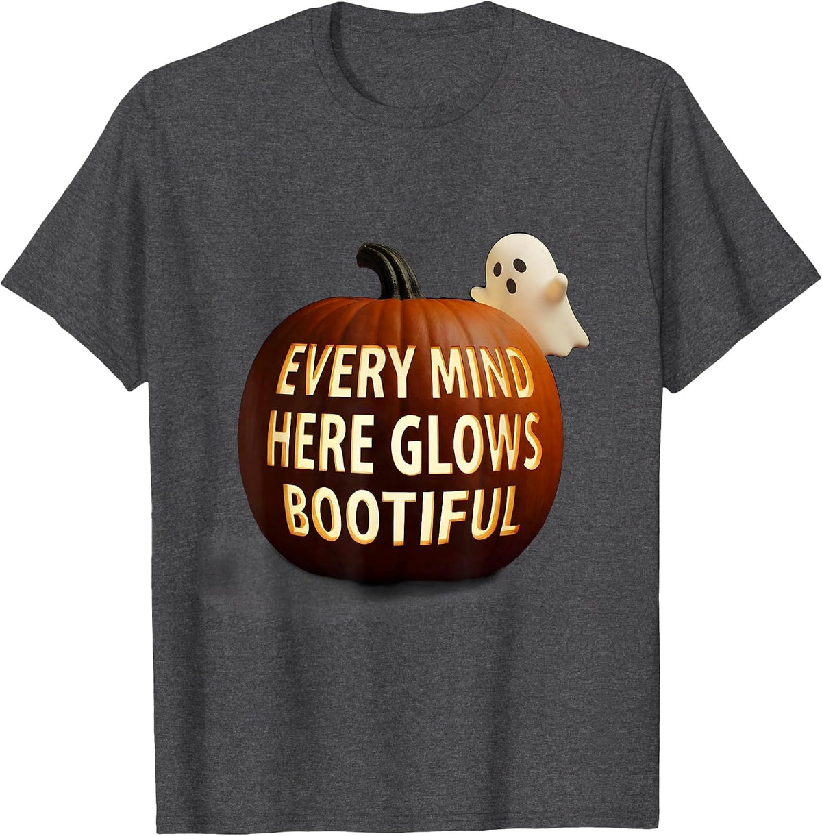 Men's Every Mind Here Glows BOOtiful Funny Teacher Halloween T-Shirt - Dark Heather Grey