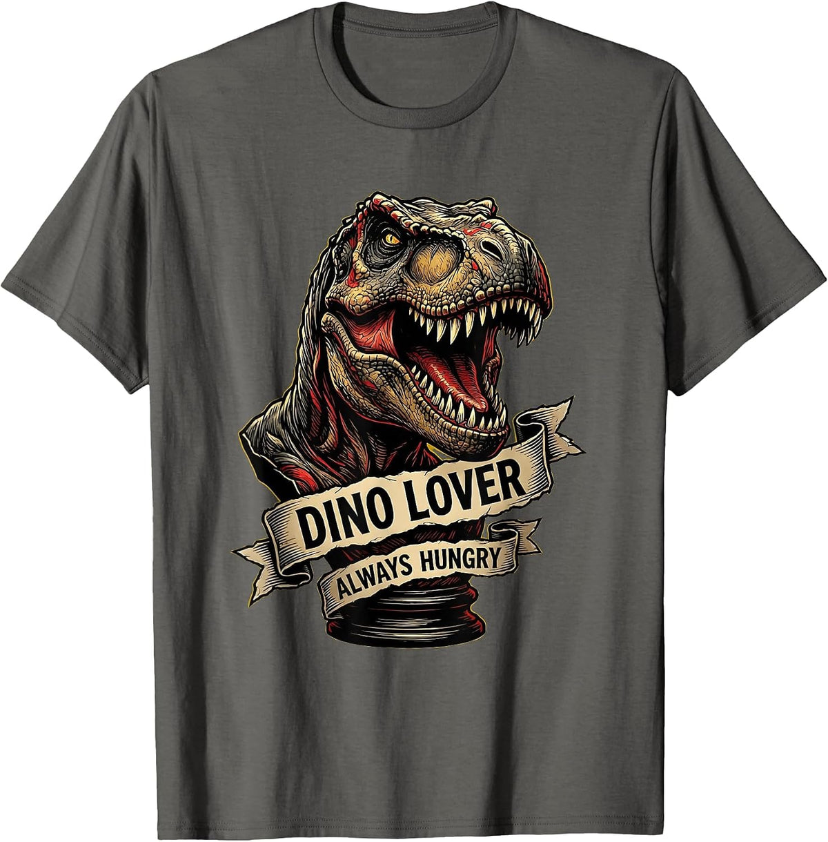 Dino Lover Always Hungry Boys Dinosaur Design T-Shirt - Asphalt Grey