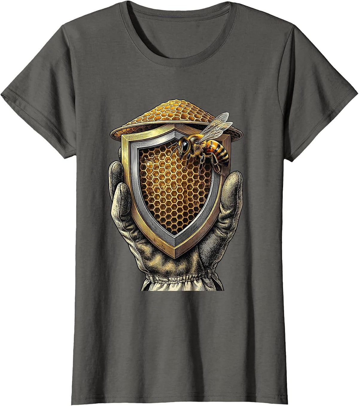 Women's Sealed Shield Beekeeper Honey Frame Emblem T-Shirt - Asphalt Grey