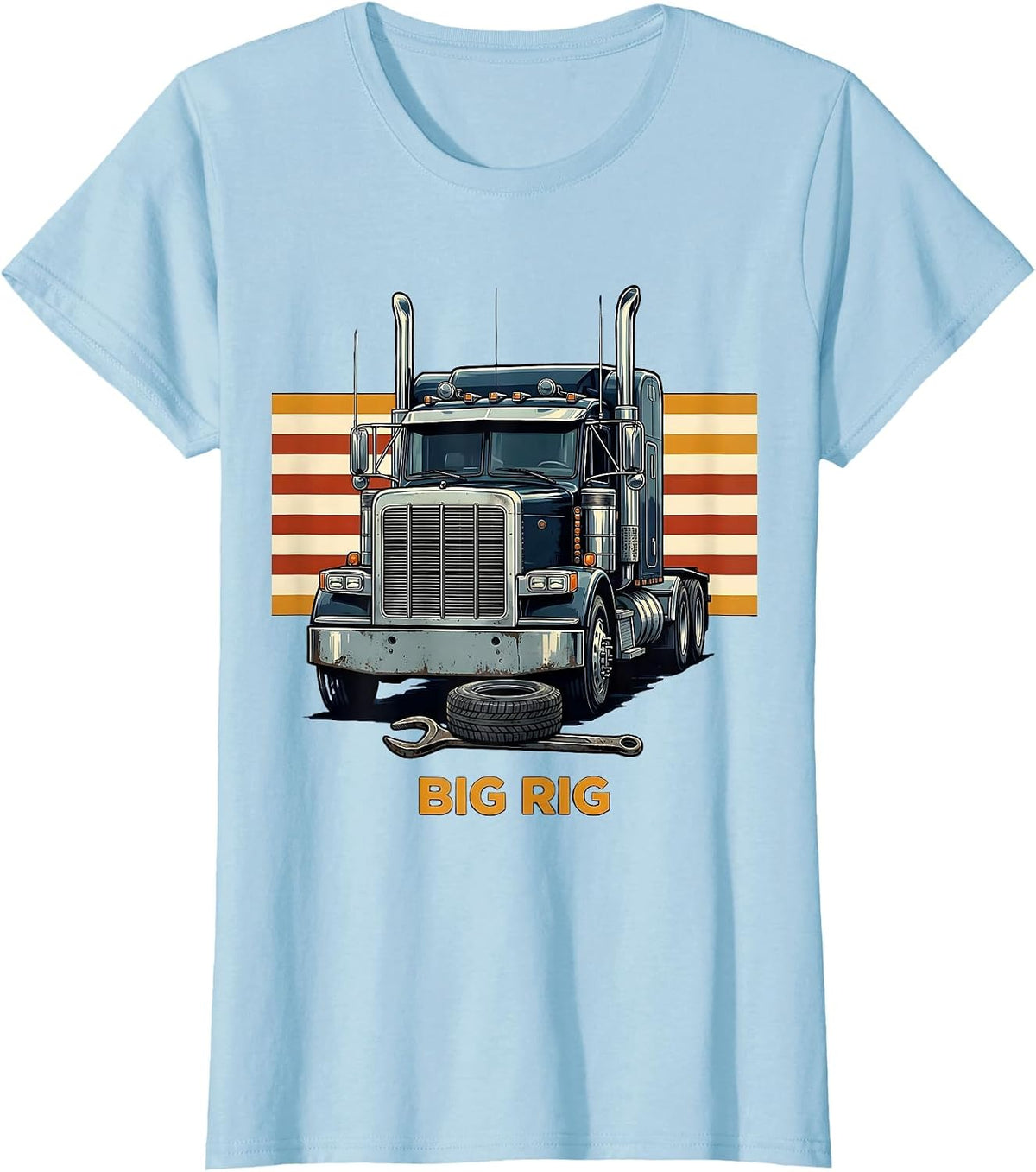 BIG RIG Custom Patriotic Semi Truck Driver Trucker Pride T-Shirt - Baby Blue