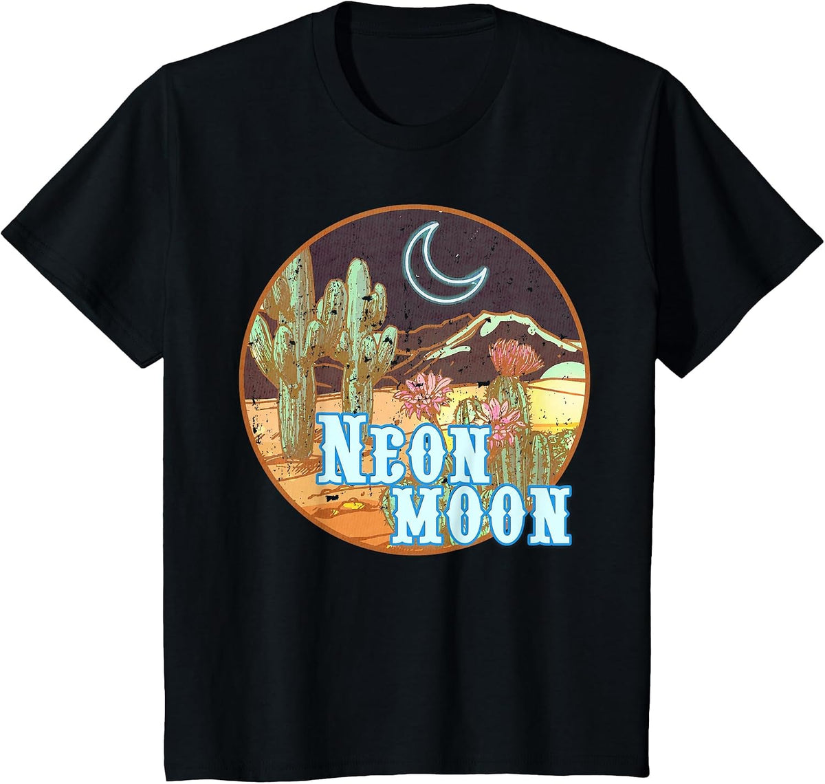 Western 90's Country Music Neon Moon Country Cowgirl Cowboy T-Shirt - Black