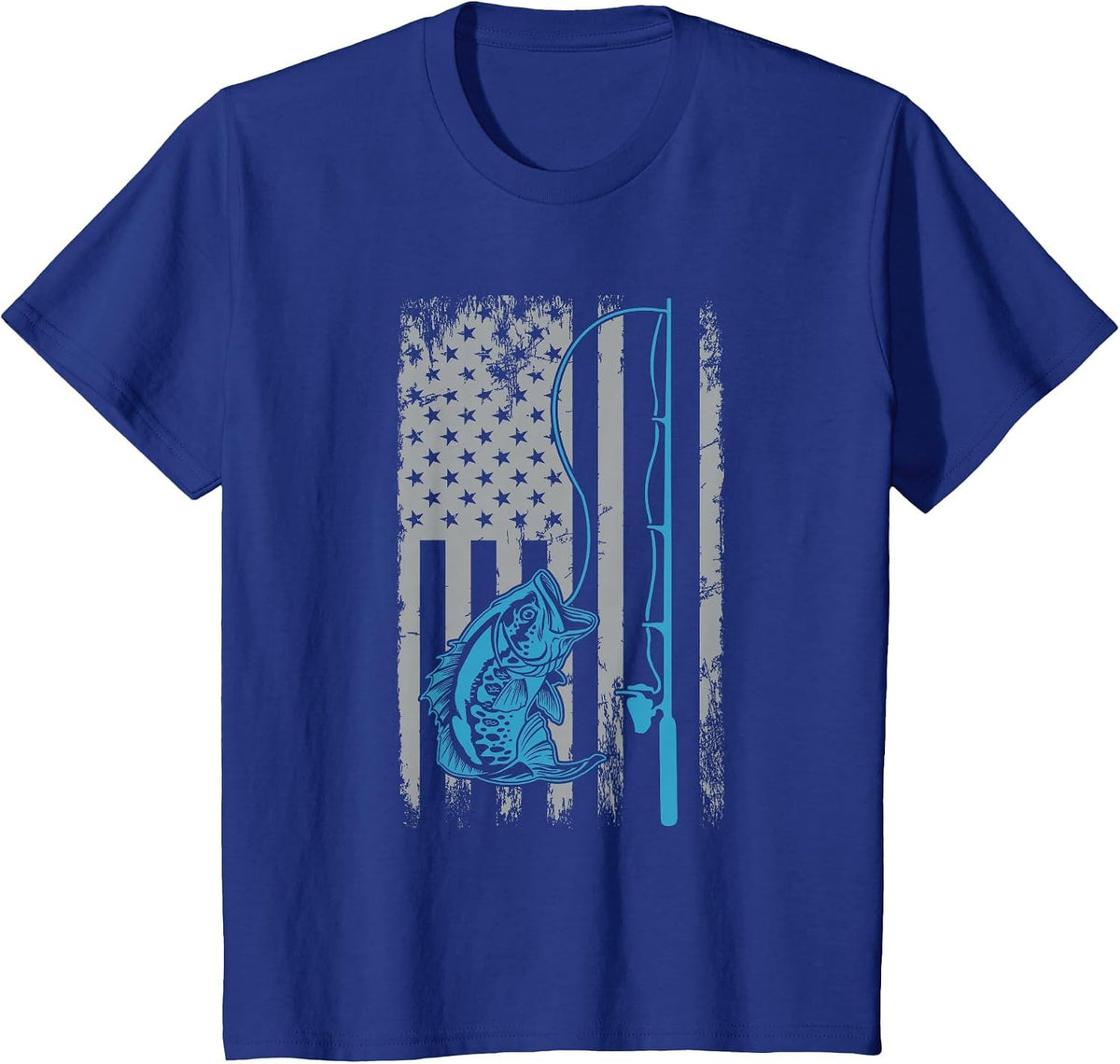 American Flag Fishing Rod Bass Fishing Vintage Fisherman T-Shirt - Royal Blue