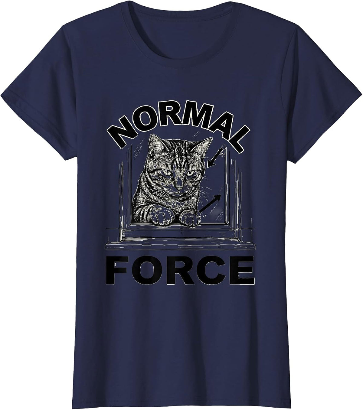 Women's Normal Force Funny Cat Physics Science Teacher Gift T-Shirt - Navy Blue