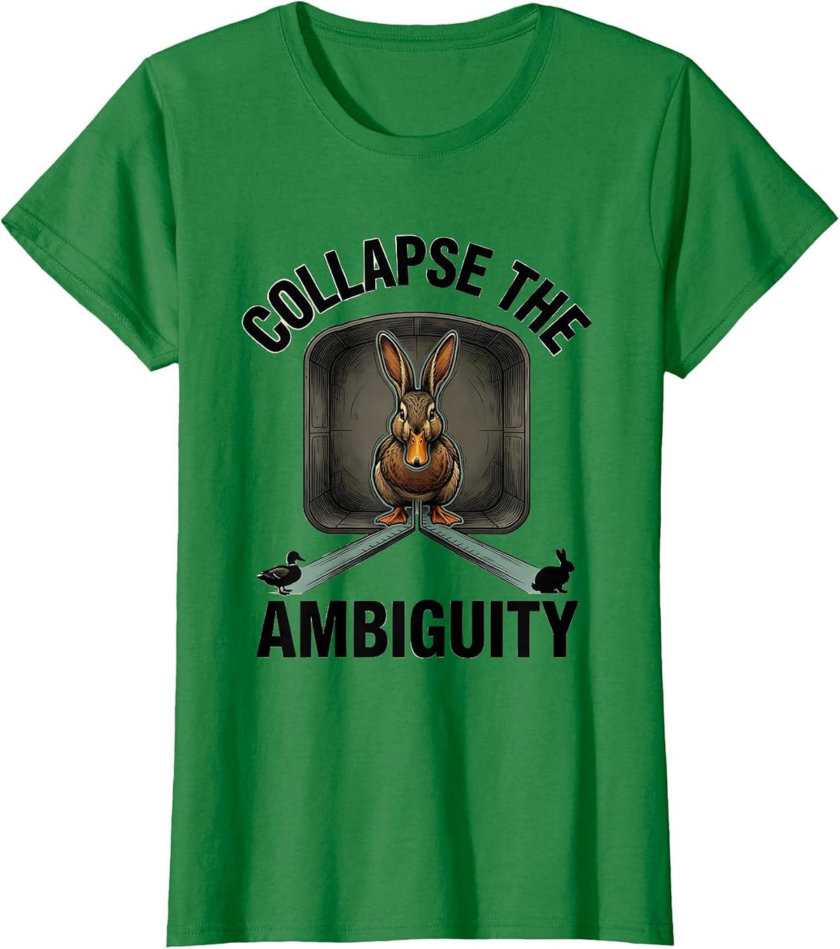 Women's Collapse The Ambiguity Funny Physics Math Nerd Duck Rabbit T-Shirt - Kelly Green