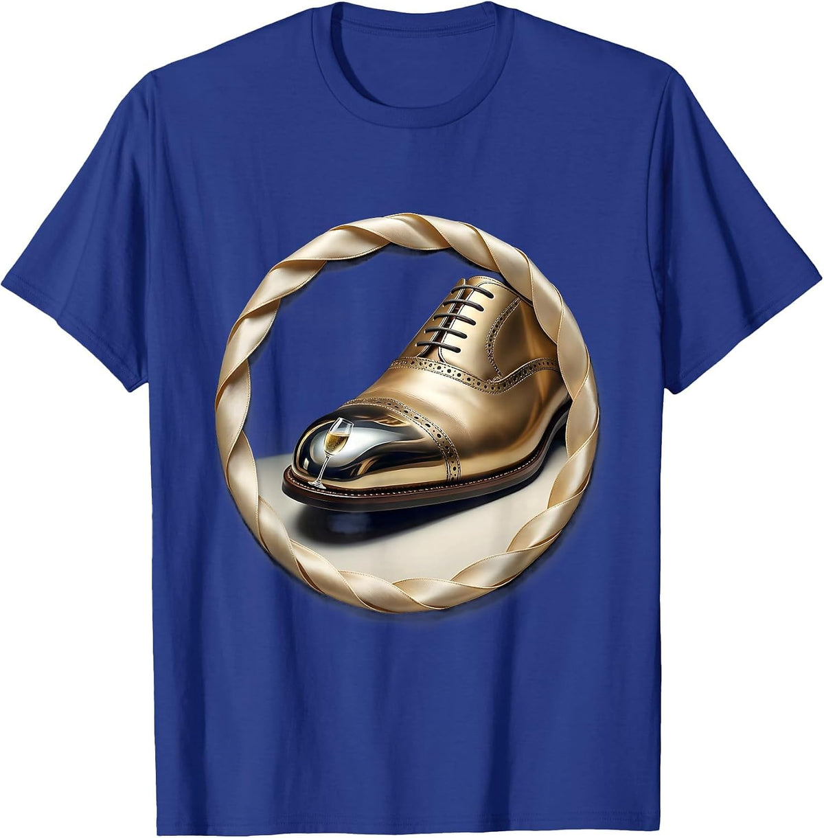 Men's Tuxedo Elegance Champagne Glass Dress Shoes Graphic T-Shirt - Royal Blue