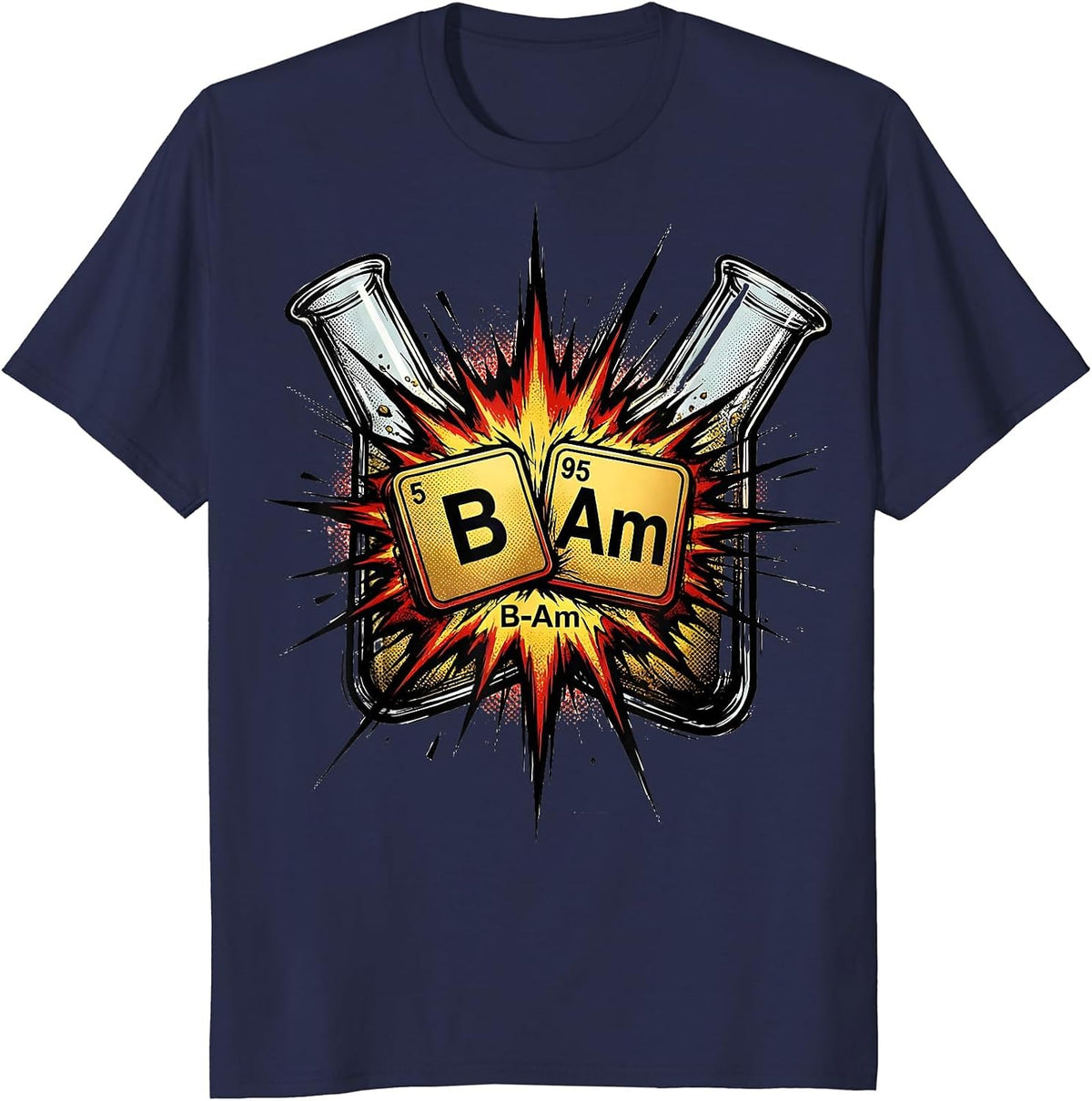 Men's B-Am Comic Book Chemistry Periodic Table Science Geek Gift T-Shirt - Navy Blue