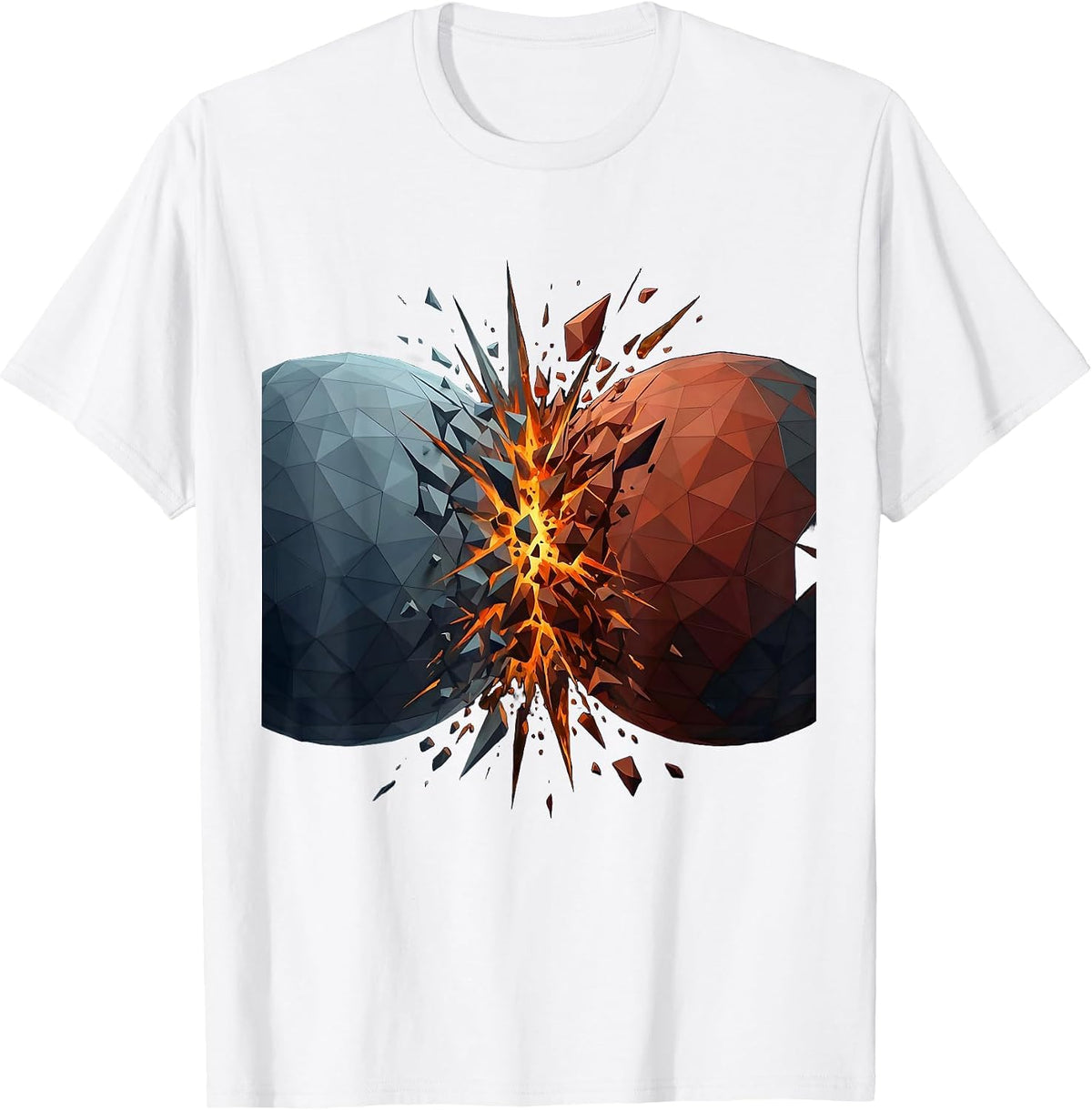 Men's Two Planets Colliding Fiery Explosion Cosmic Art T-Shirt - White