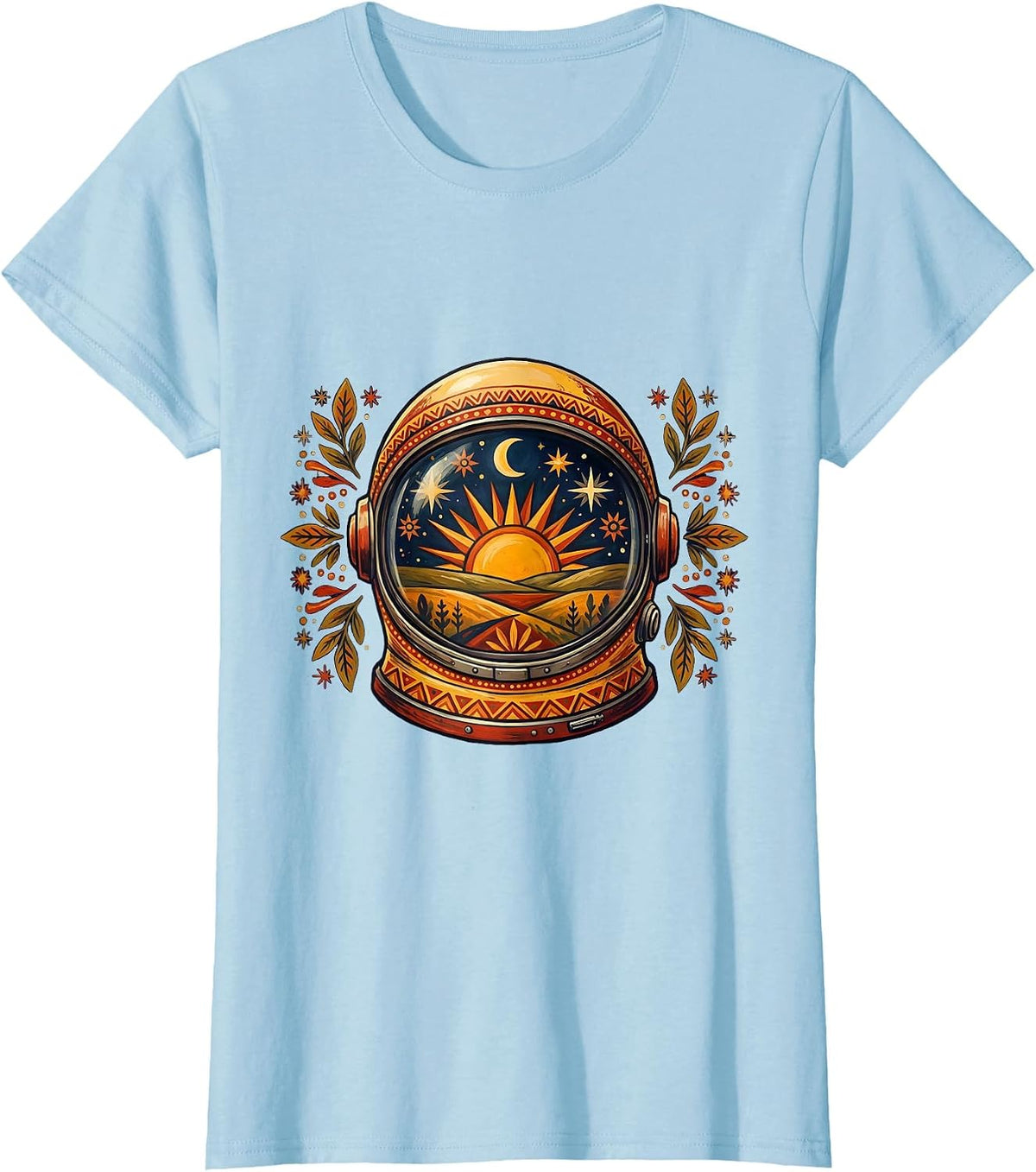 Women's Retro Space Helmet Vintage Illustration Design T-Shirt - Baby Blue