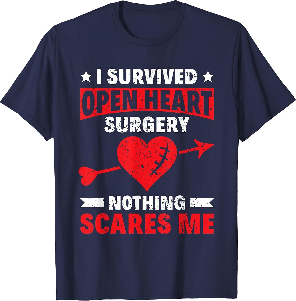 Survived Open Heart Surgery - Bypass Heart Defect T-Shirt - Navy Blue