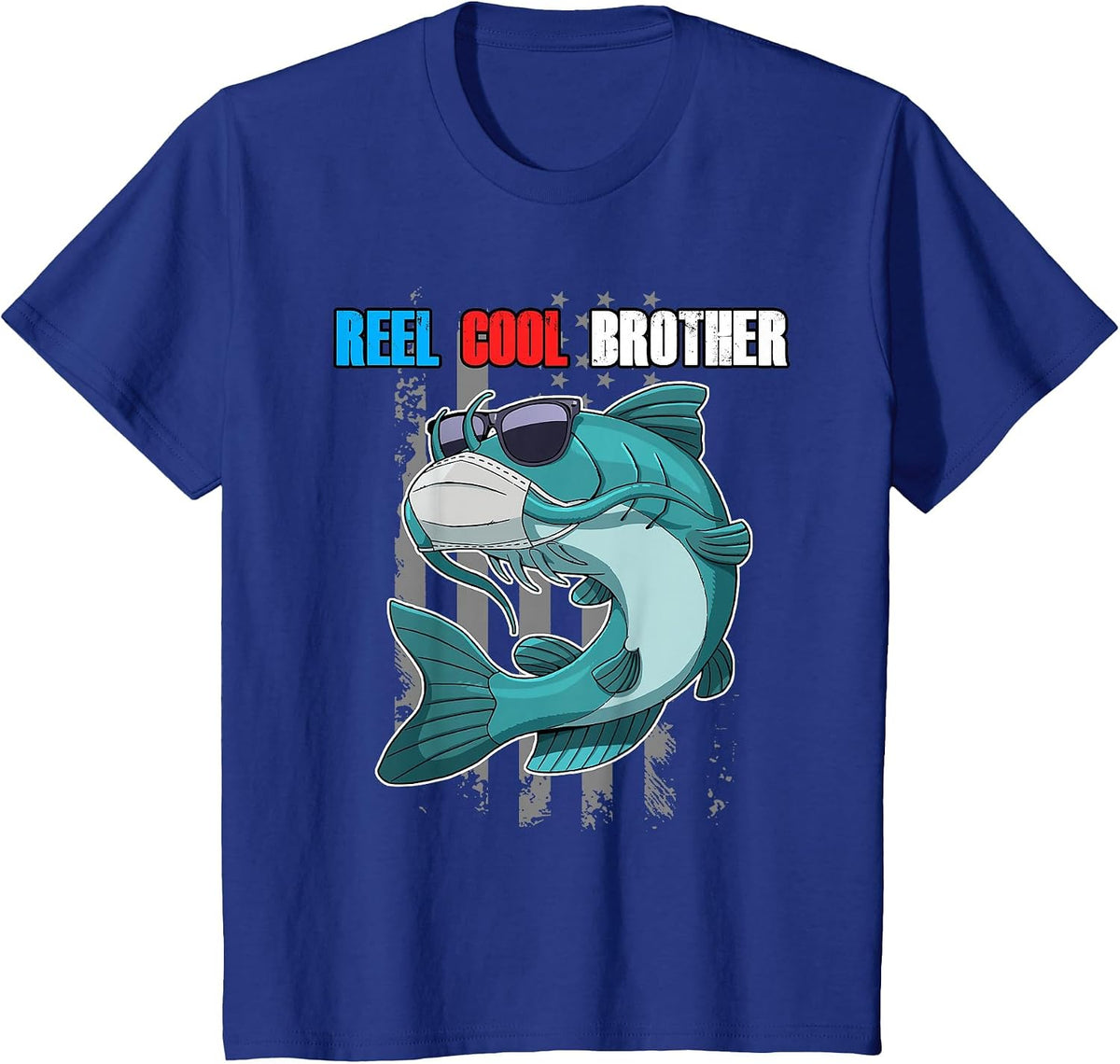 Reel Cool Brother Fish Sunglasses Facemask USA Flag Fishing T-Shirt - Royal Blue