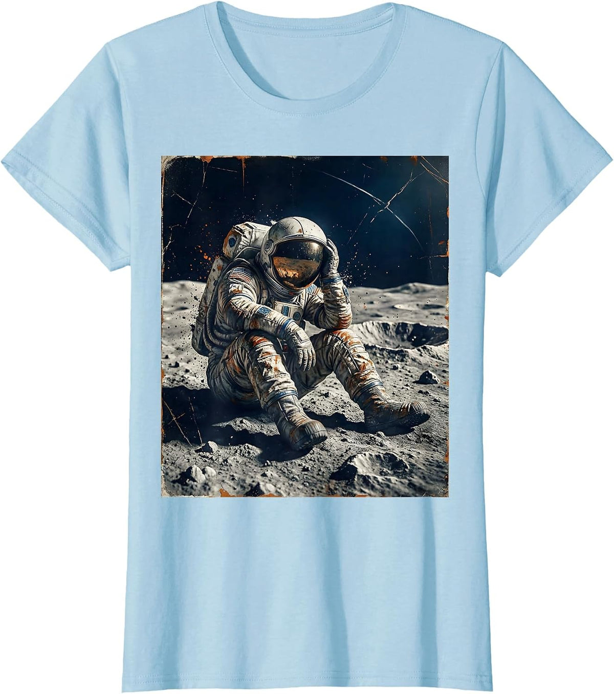 Women's Tired Astronaut Sitting on the Moon Surface T-Shirt - Baby Blue
