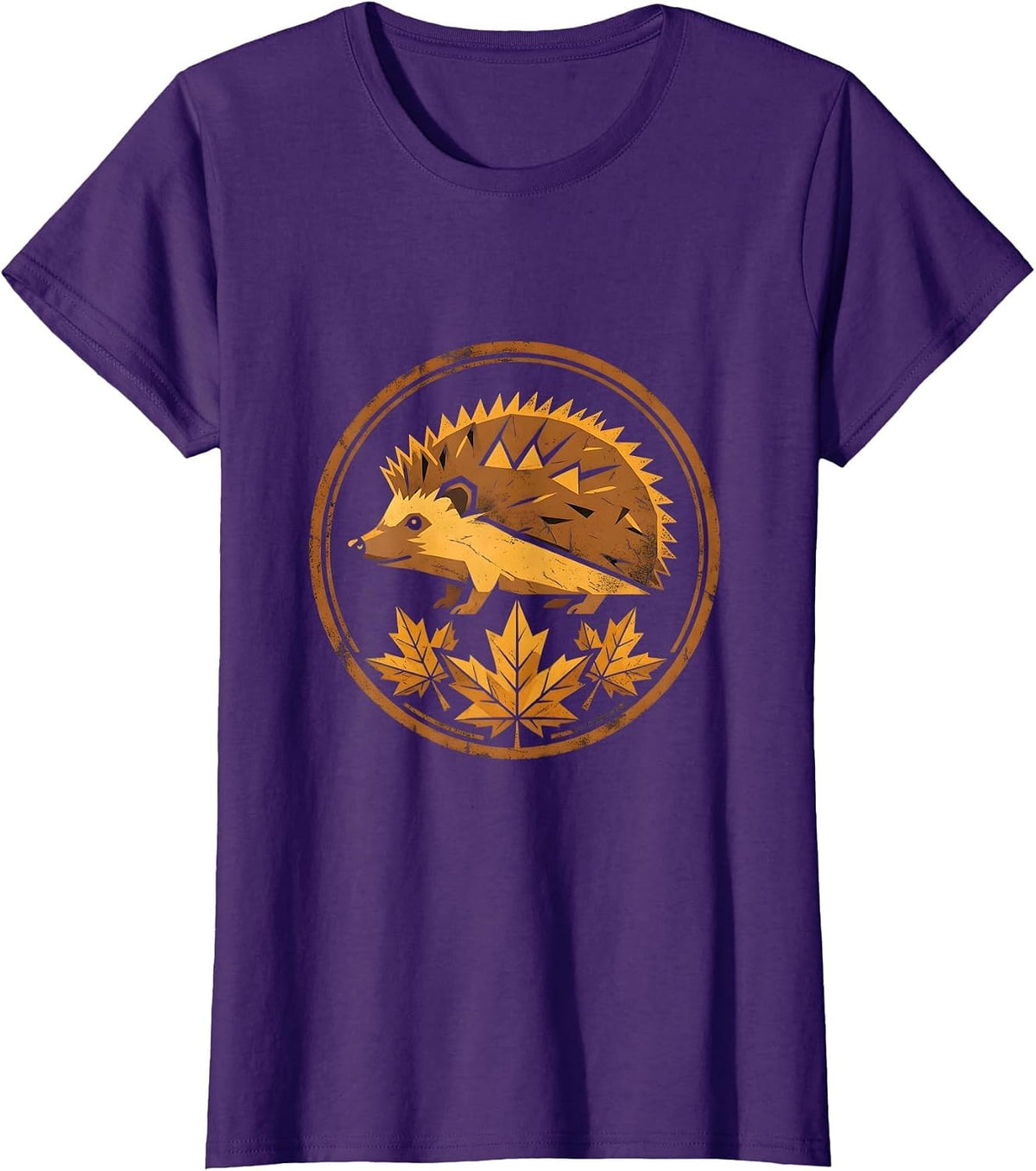 Women's Hedgehog in Autumn Leaves Fall Illustration T-Shirt - Purple