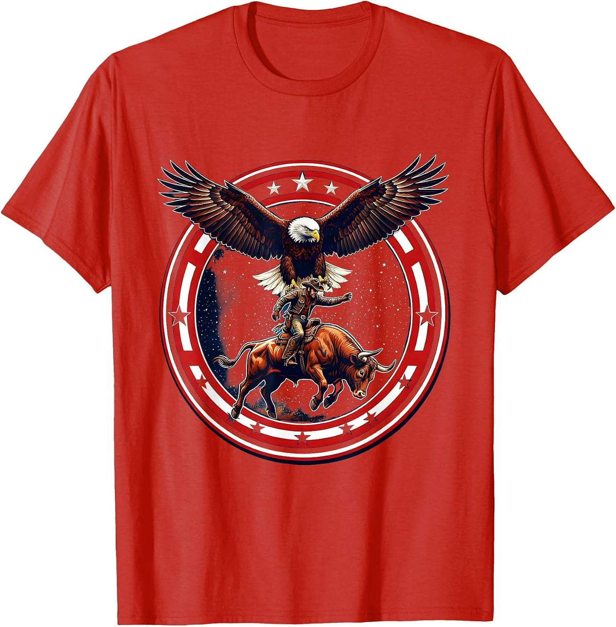Men's Rodeo Cowboy Riding Bucking Bull Graphic T-Shirt - Red