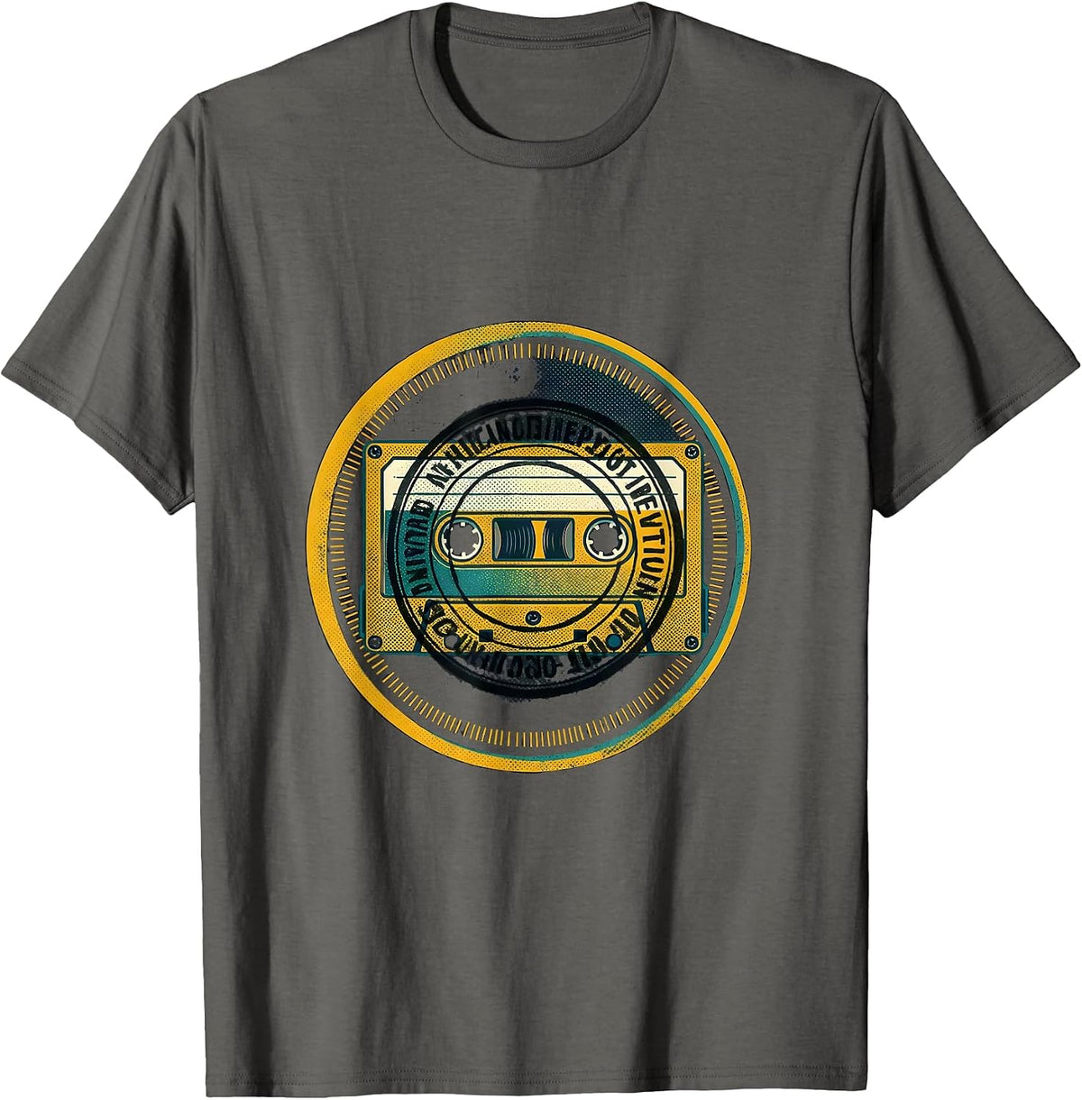 Men's Sealed Cassette Tape Badge Old School Hip-Hop Nostalgia T-Shirt - Asphalt Grey