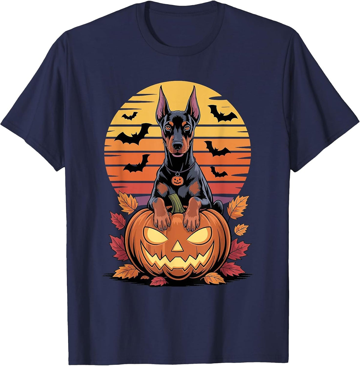 Halloween Retro Doberman Pinscher Dobbie T-Shirt - Navy Blue