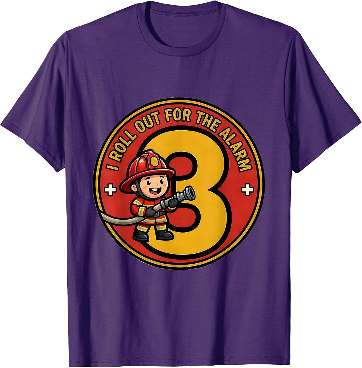 I Roll Out For The Alarm — 3 Cartoon Firefighter Toddler Boy T-Shirt - Purple