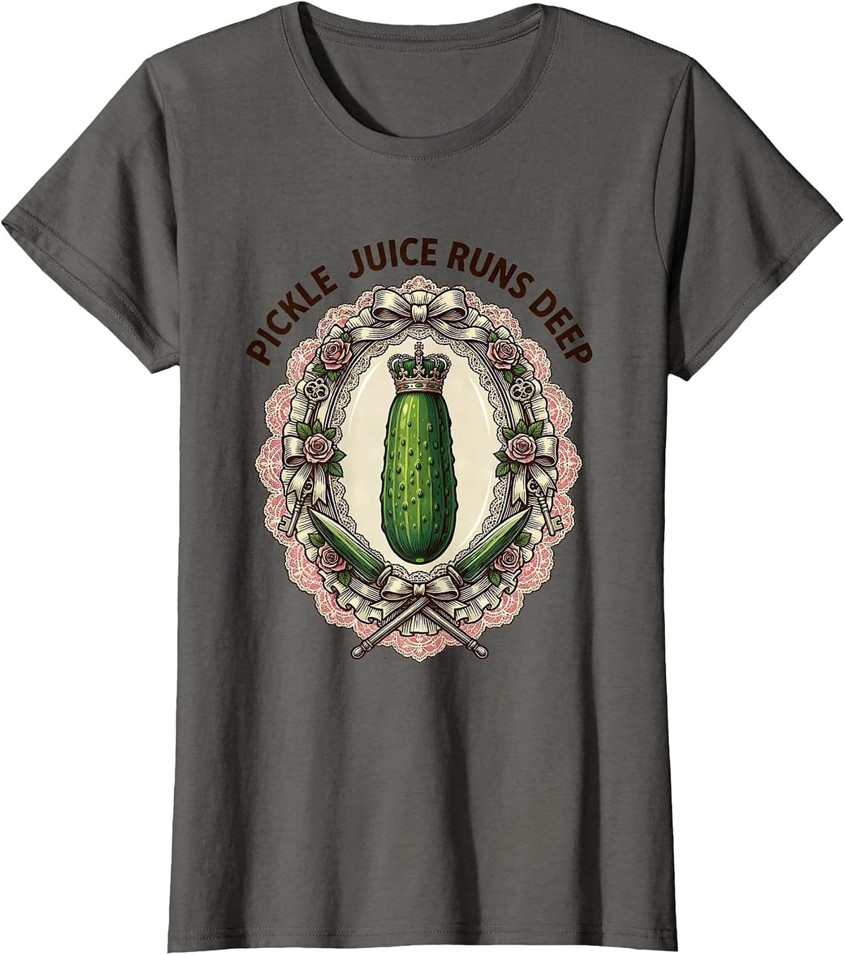 Women's Pickle Juice Runs Deep Funny Pickle Design T-Shirt - Asphalt Grey