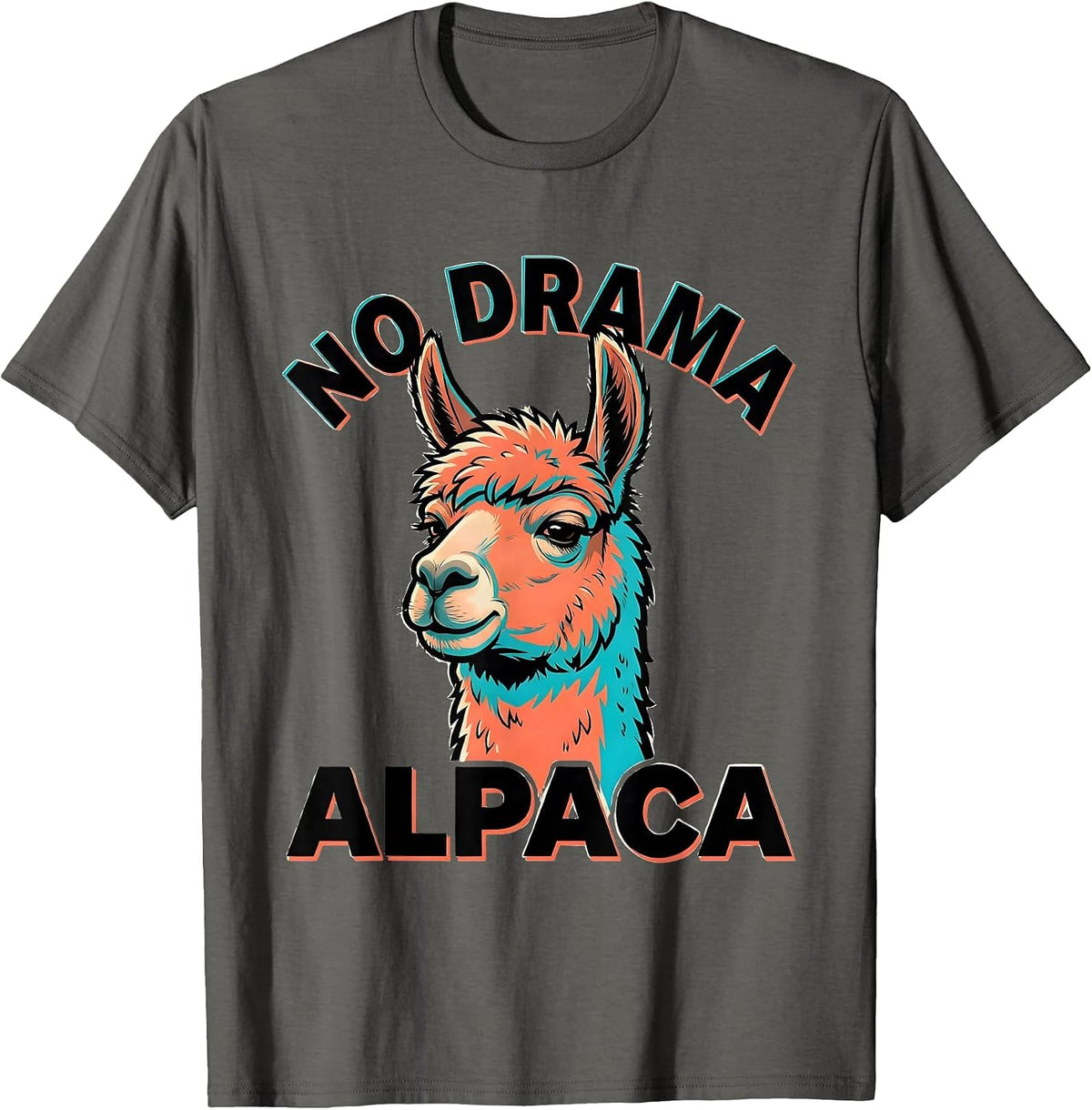 Men's No Drama Alpaca Funny Alpaca Lover Gift Cartoon T-Shirt - Asphalt Grey