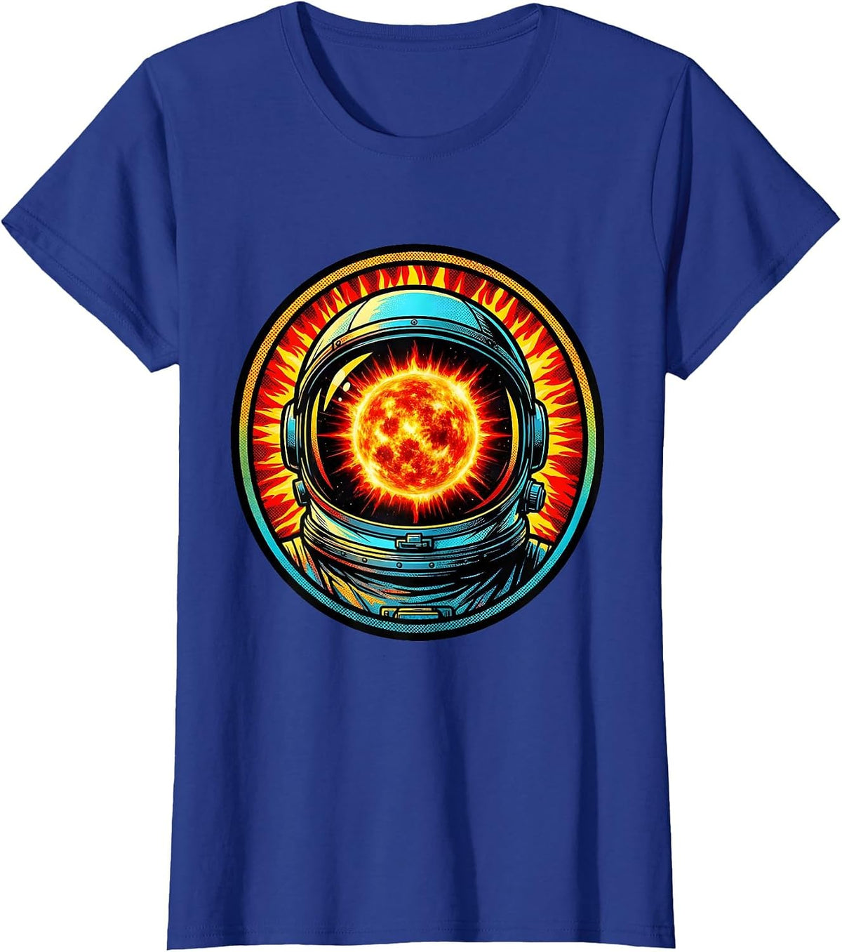 Women's Astronaut Helmet Burning Star Space Illustration T-Shirt - Royal Blue