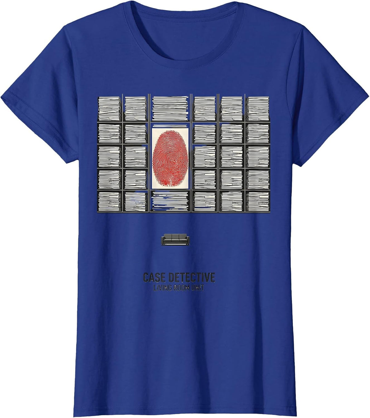 Women's Case Detective Living Room Unit True Crime Couch Fan Humor T-Shirt - Royal Blue