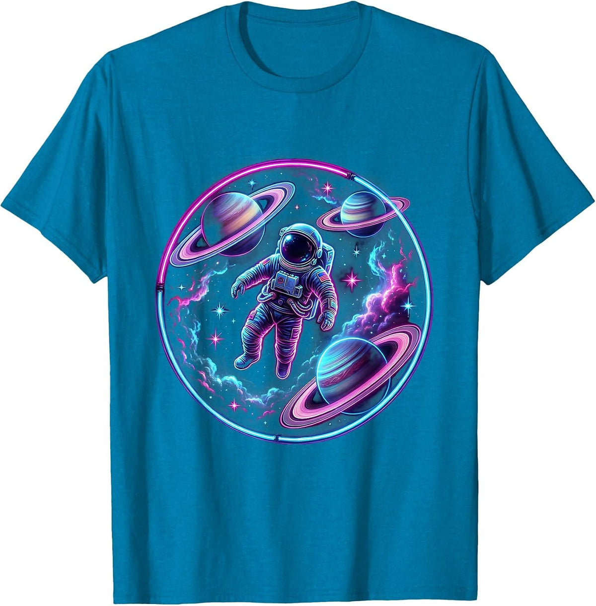 Astronaut Floating Through Colorful Nebula Clouds T-Shirt - Sapphire Blue